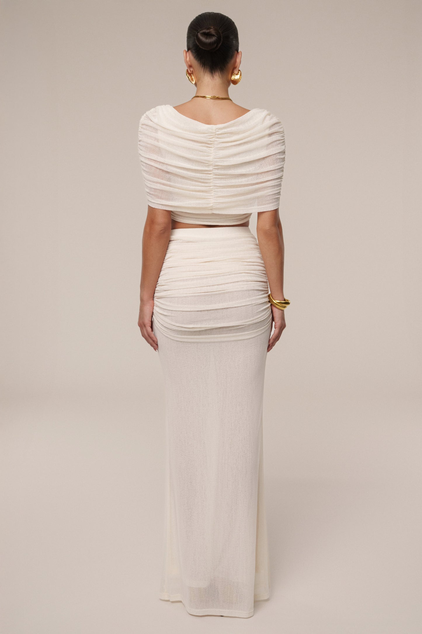 Ivory Ella Ruched Skirt Set JLUXLABEL
