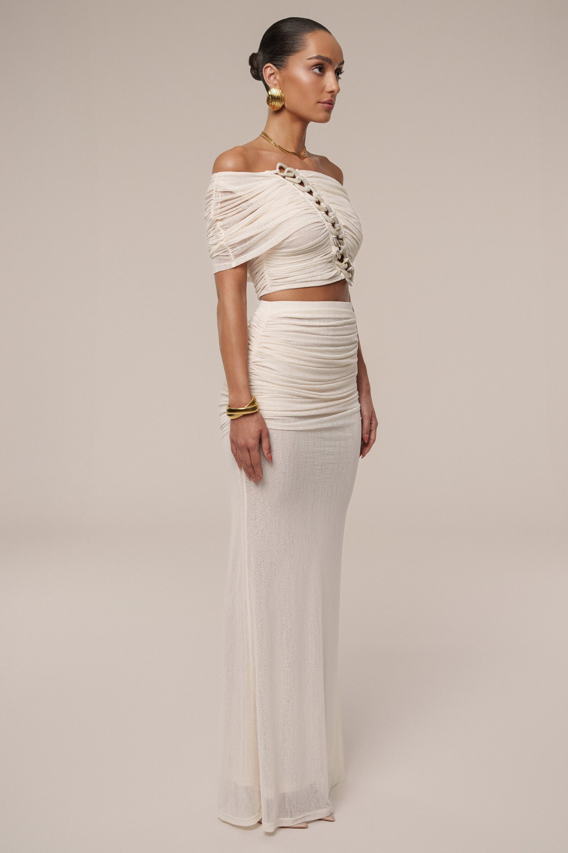 Ivory Ella Ruched Skirt Set JLUXLABEL