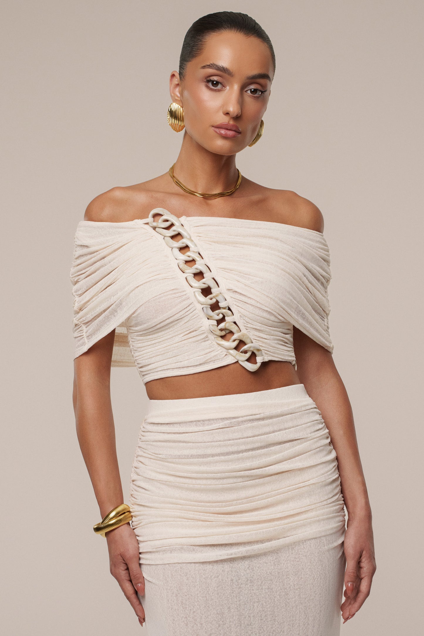 Ivory Ella Ruched Skirt Set JLUXLABEL