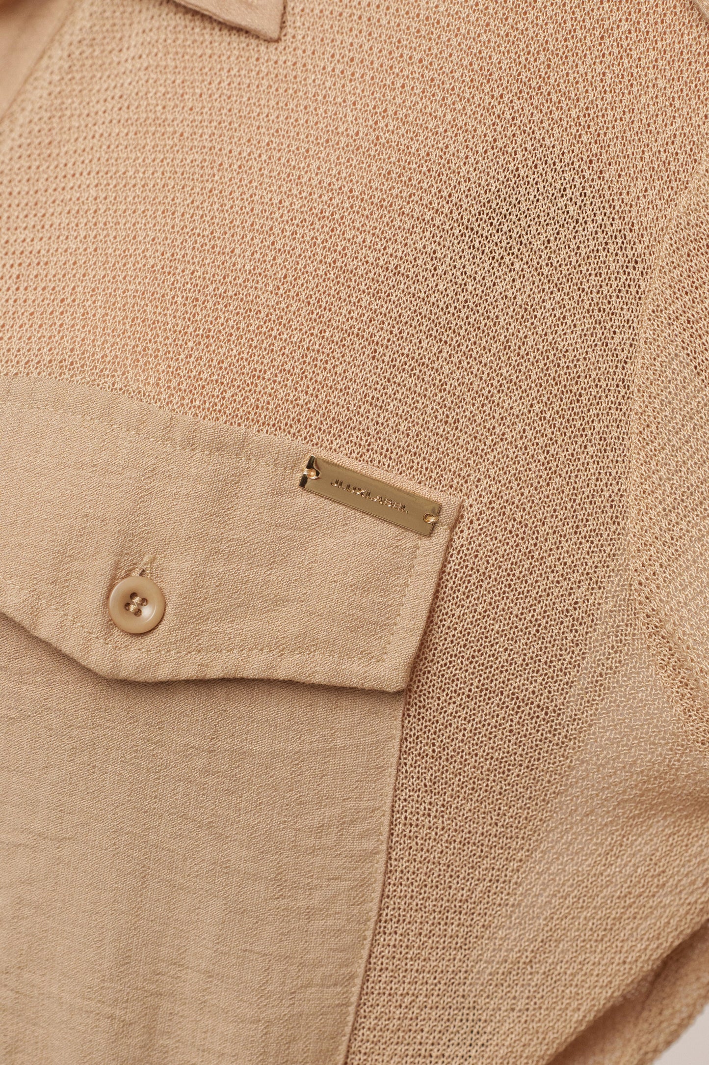 Beige Sway Sheer Button Up Top JLUXLABEL