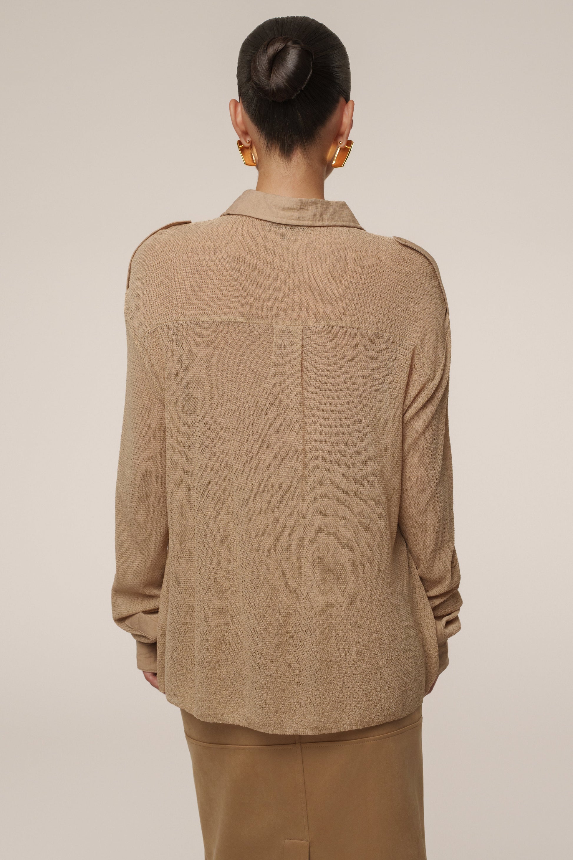 Beige Sway Sheer Button Up Top JLUXLABEL