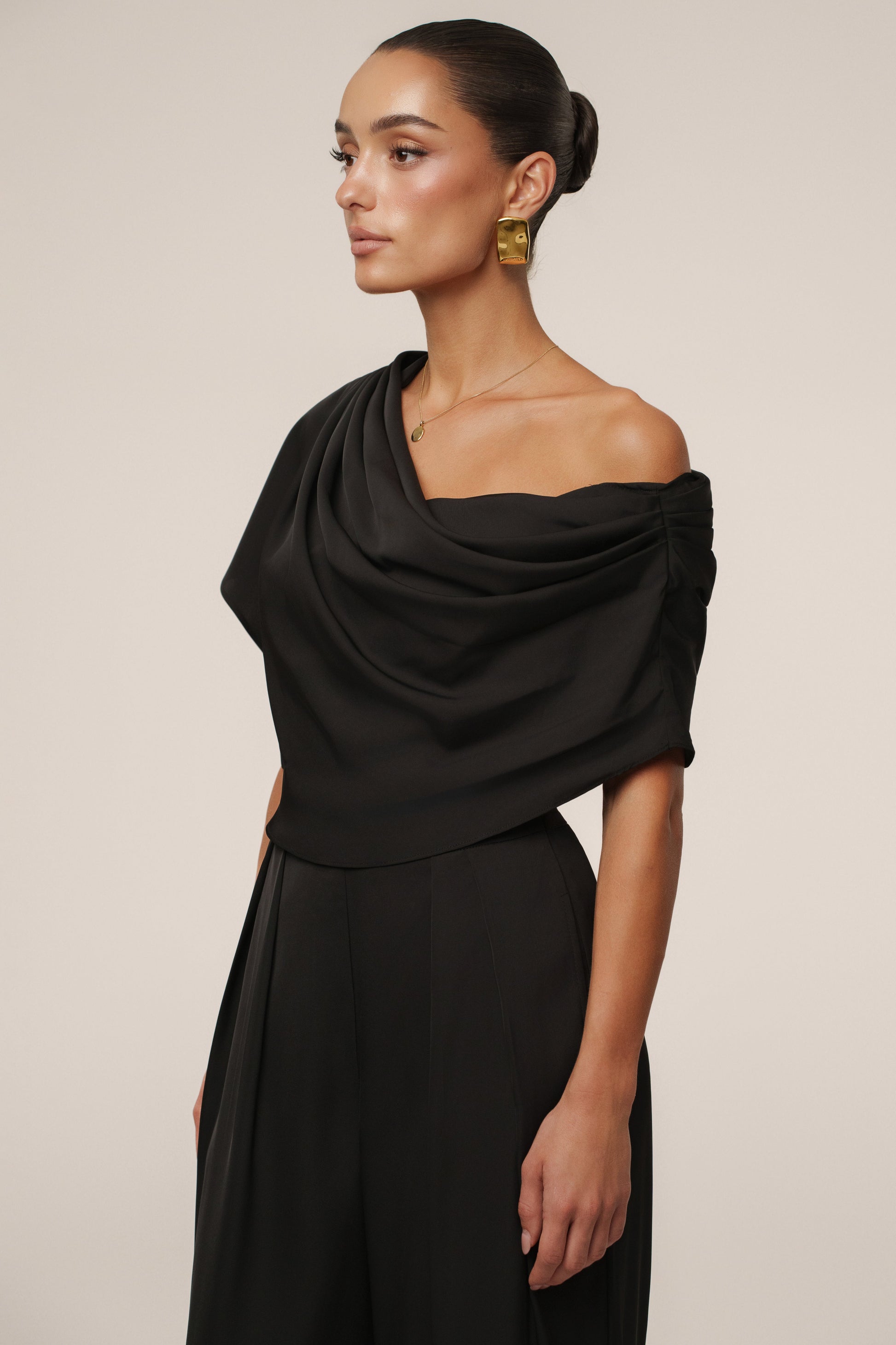 Black Gleam and Glow Satin Top JLUXLABEL