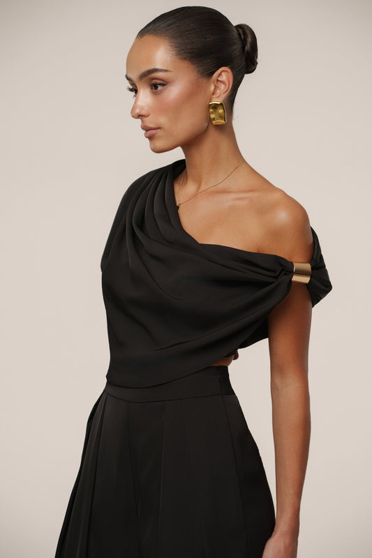Black Gleam and Glow Satin Top JLUXLABEL