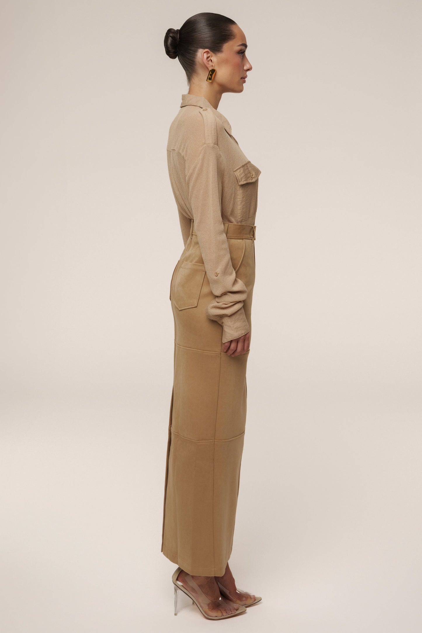 Beige Sway Sheer Button Up Top JLUXLABEL