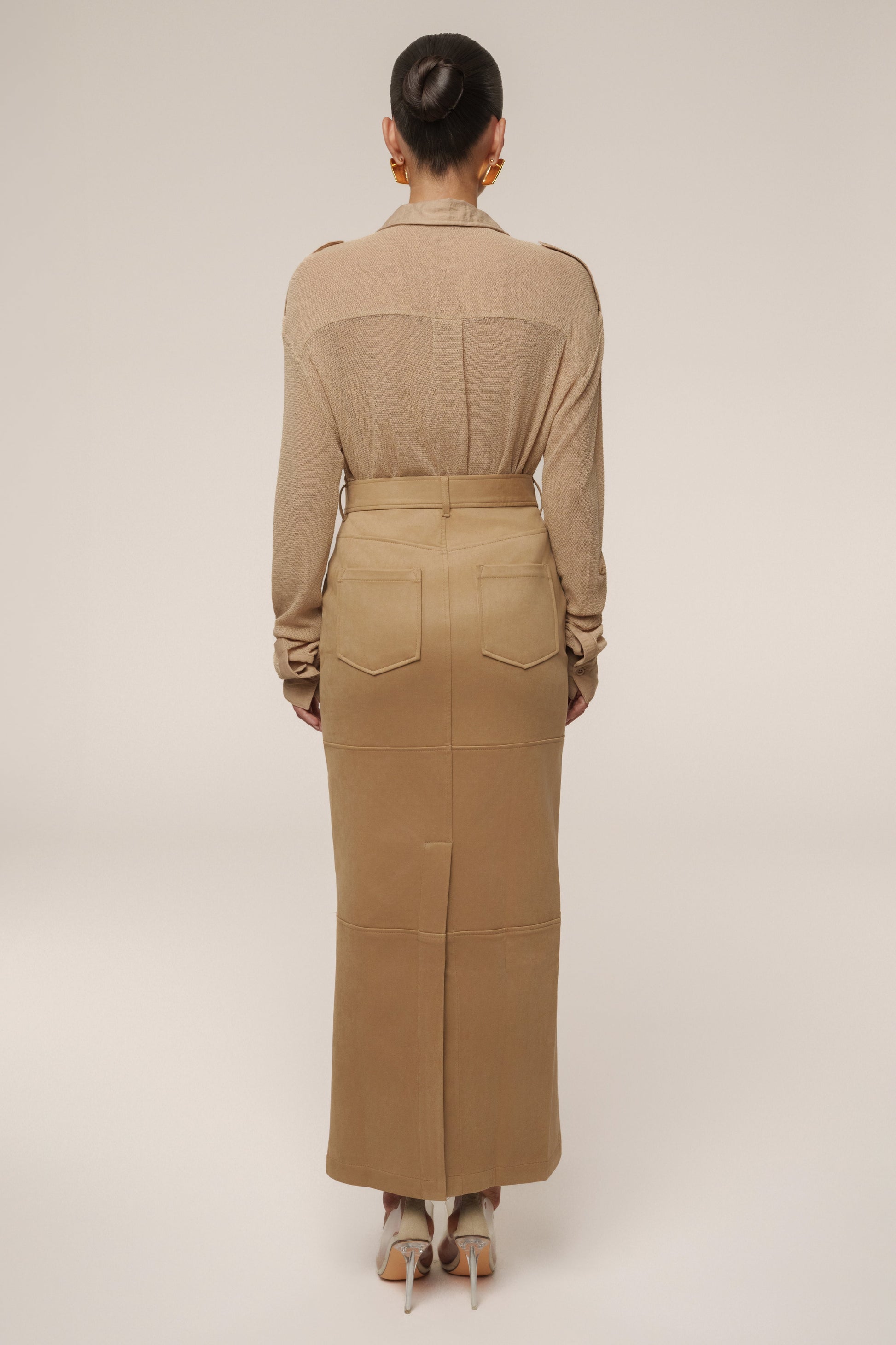 Beige Joy Suede Maxi Skirt JLUXLABEL