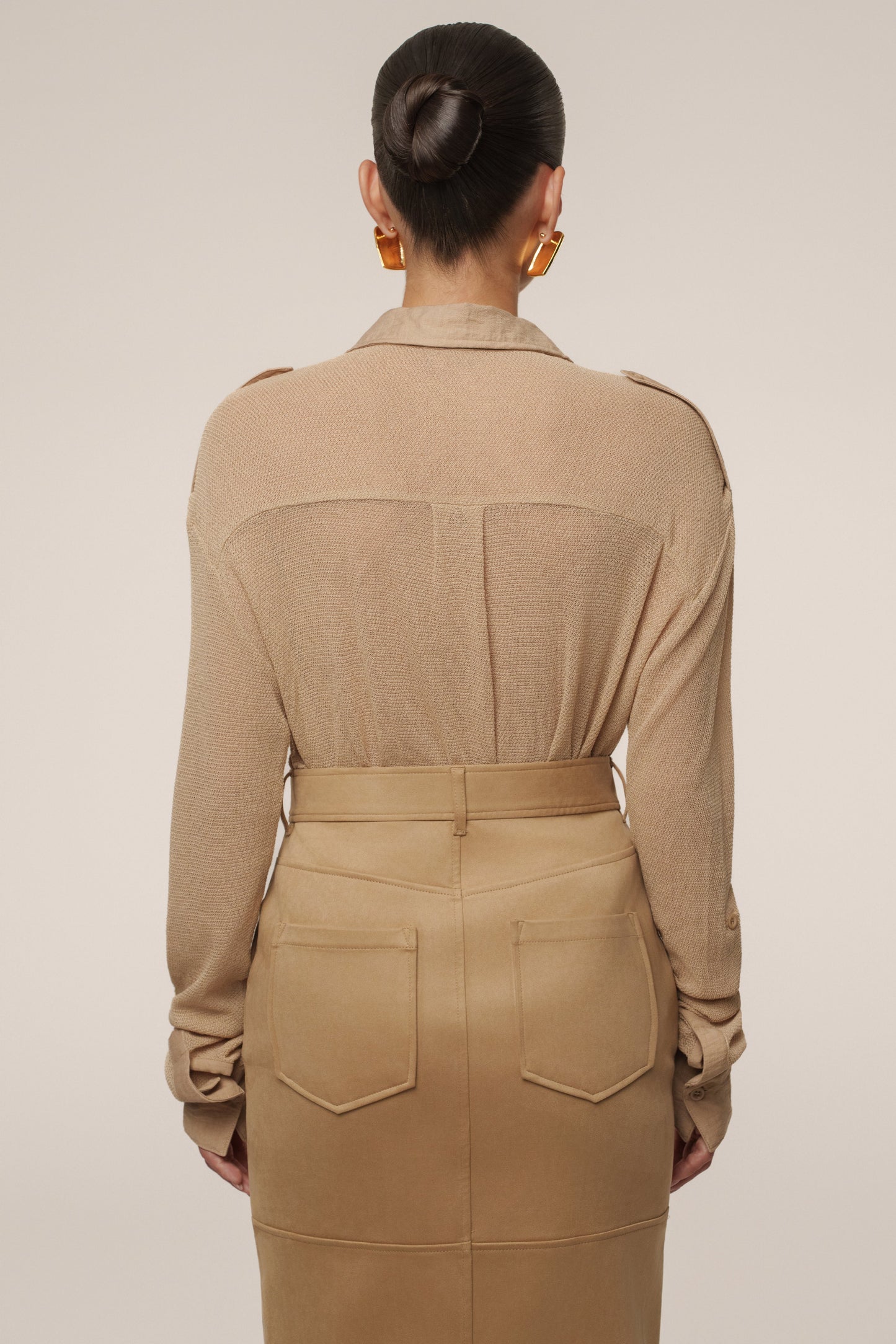 Beige Sway Sheer Button Up Top JLUXLABEL