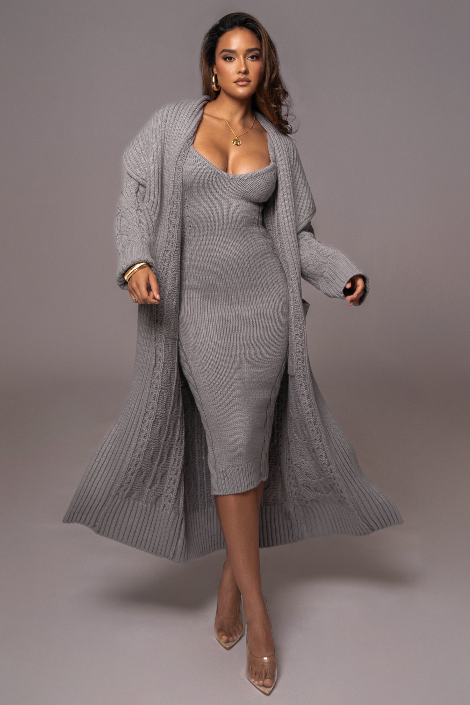 Heather Grey Upstate Cable Knit Cardigan JLUXLABEL