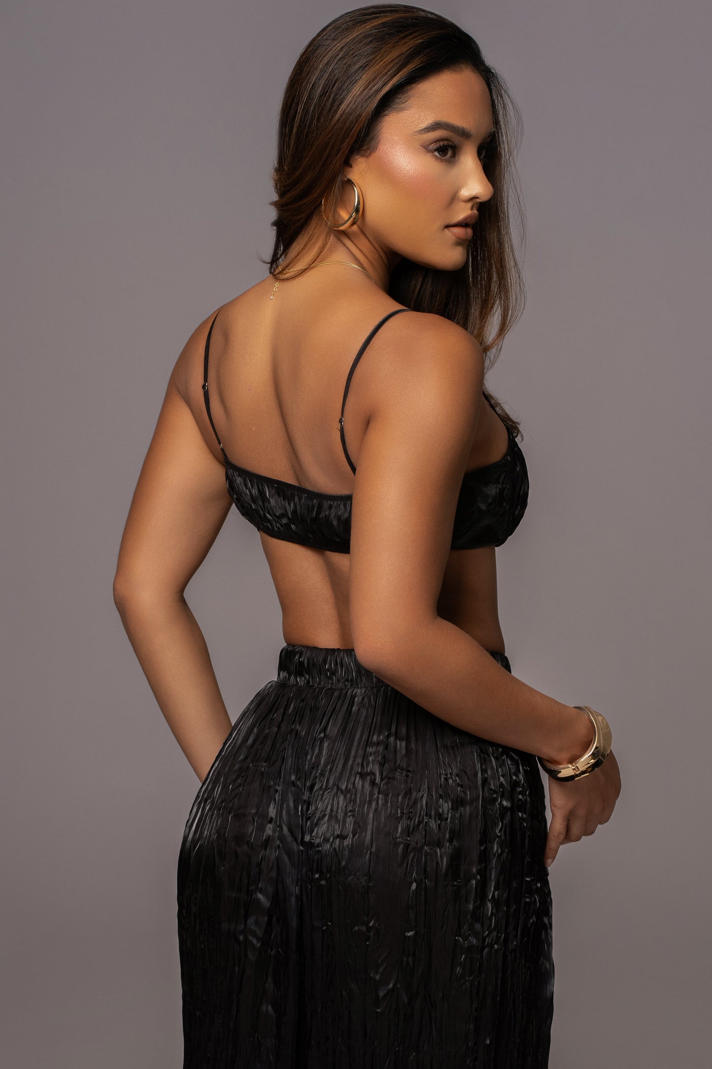 Black Let's Get Away Satin Pant Set JLUXLABEL