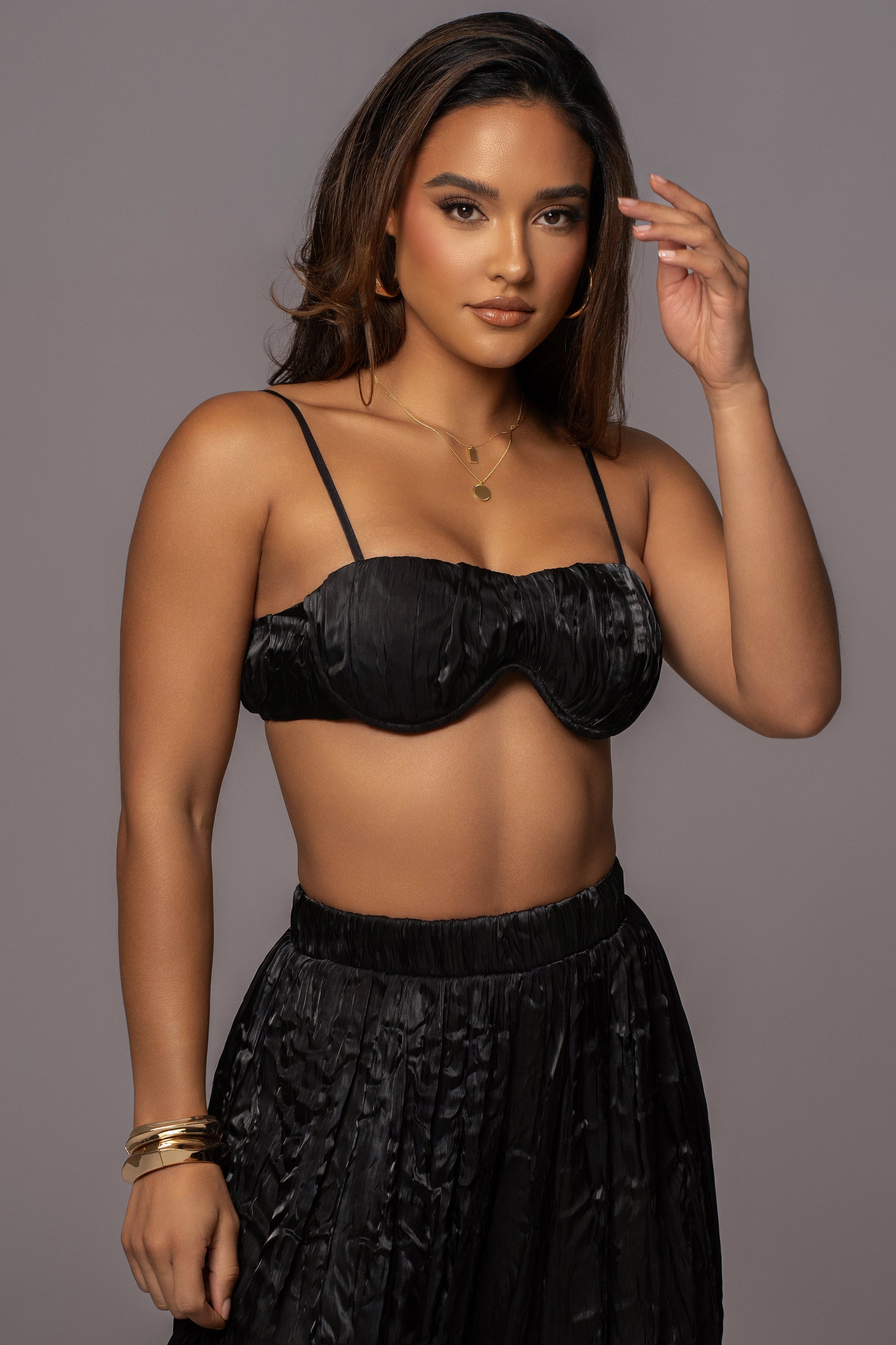 Black Let's Get Away Satin Pant Set JLUXLABEL