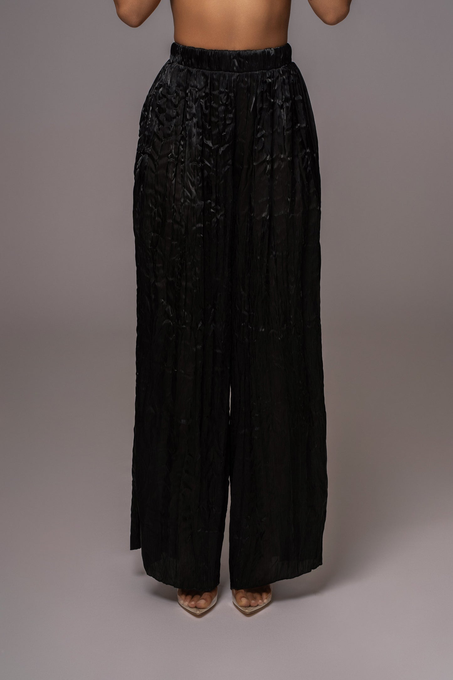 Black Let's Get Away Satin Pant Set JLUXLABEL