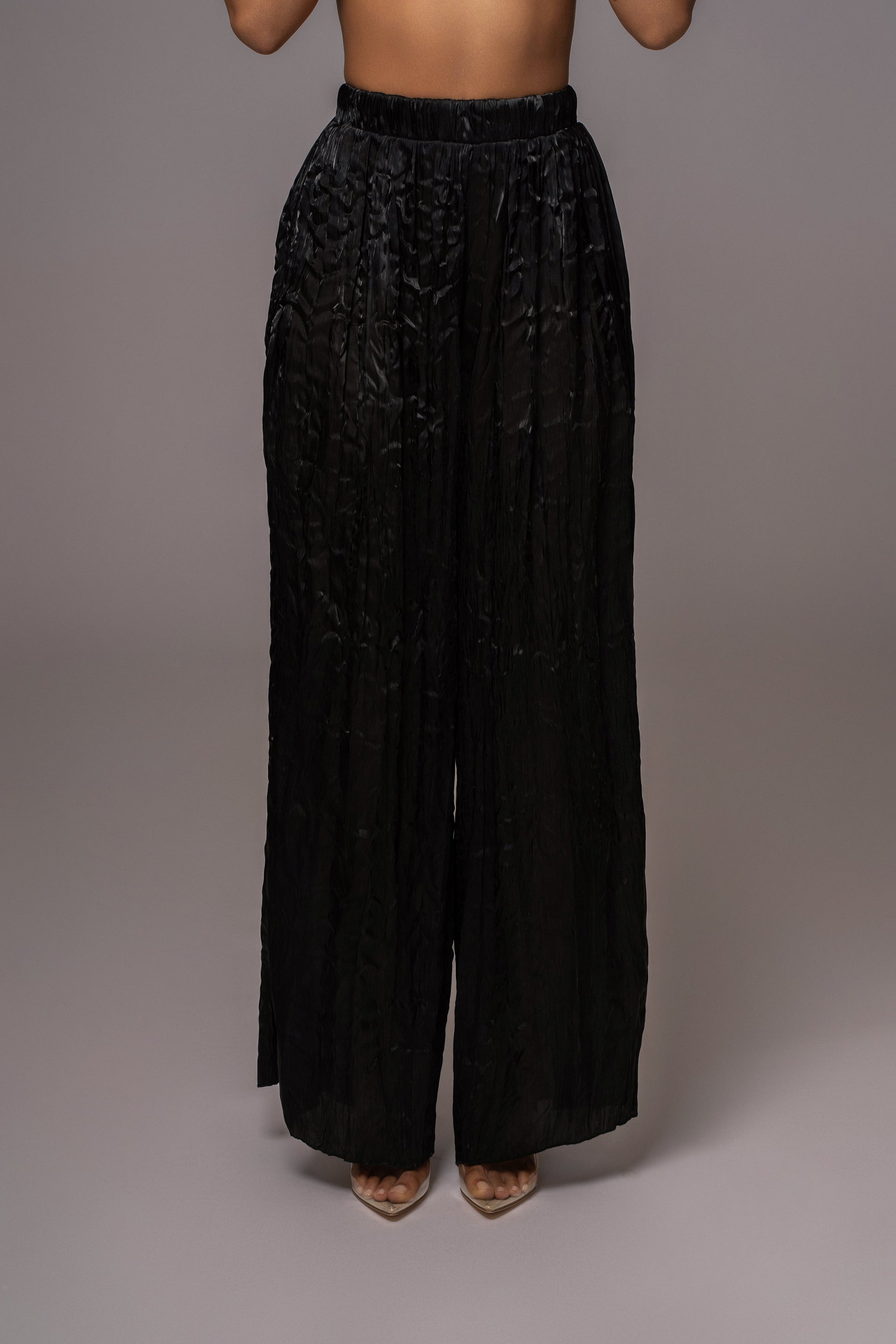 Black Let's Get Away Satin Pant Set JLUXLABEL