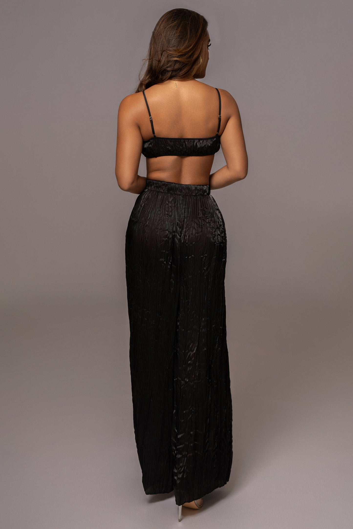 Black Let's Get Away Satin Pant Set JLUXLABEL
