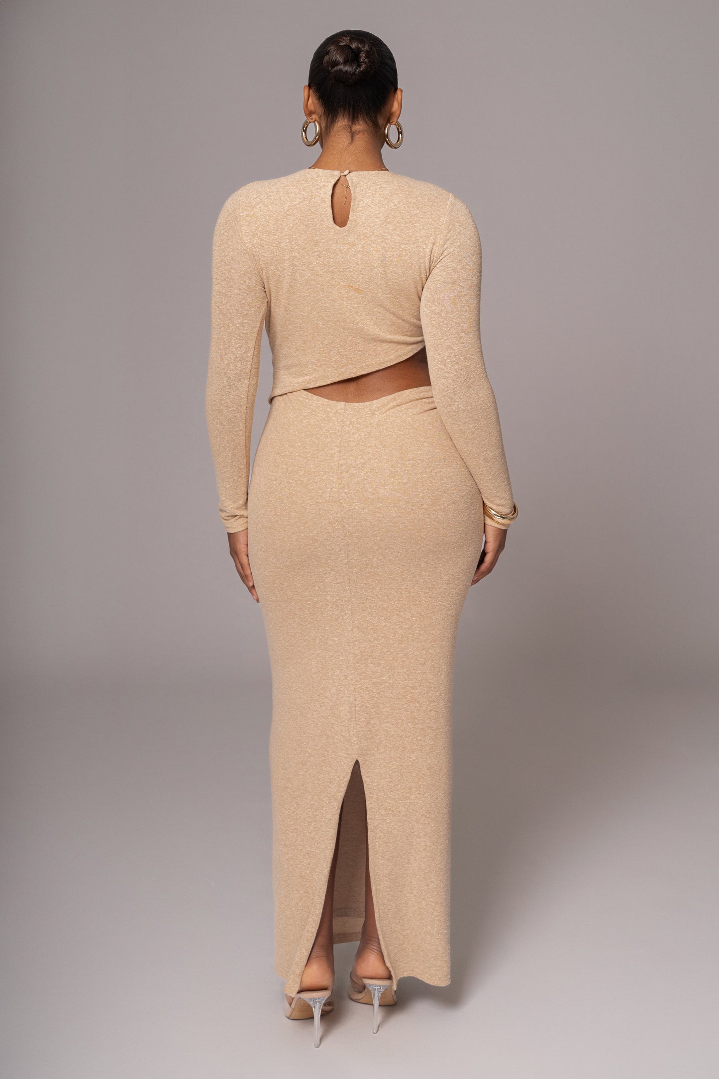 Beige Summer Romance Cutout Dress JLUXLABEL