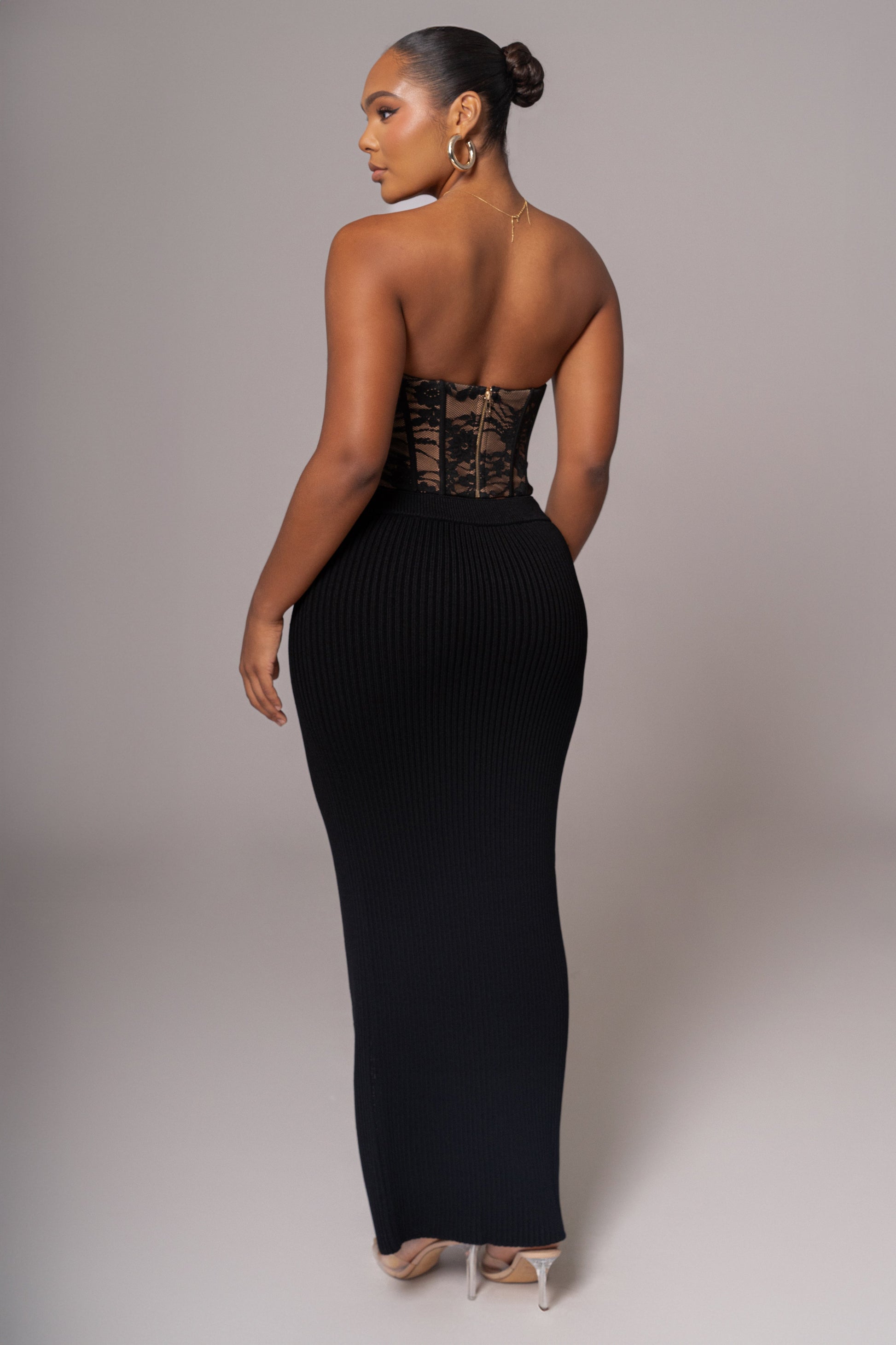 Black Hamptons Ribbed Slit Skirt JLUXLABEL