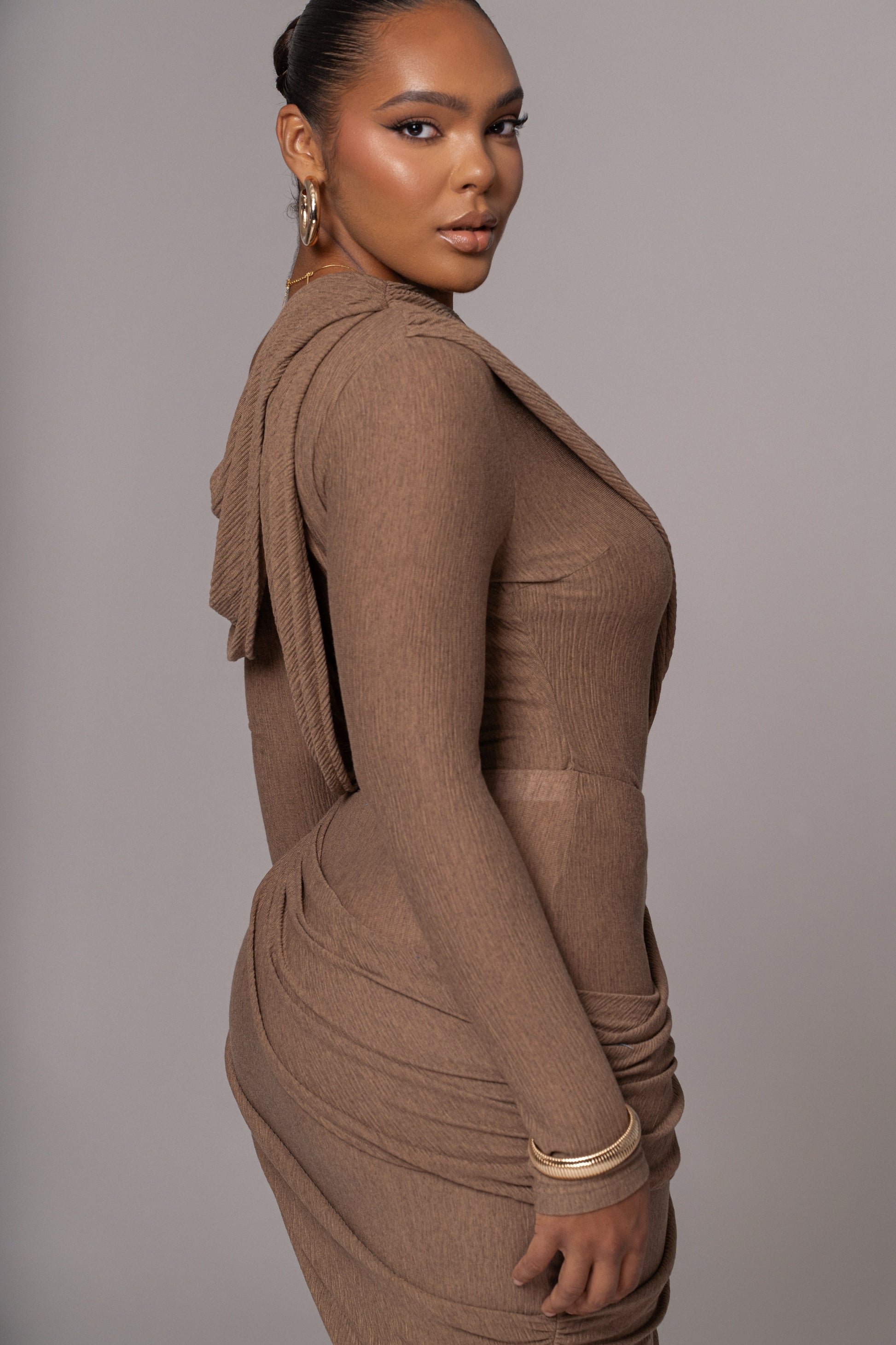 Chocolate Textured One Shoulder Bodysuit JLUXLABEL