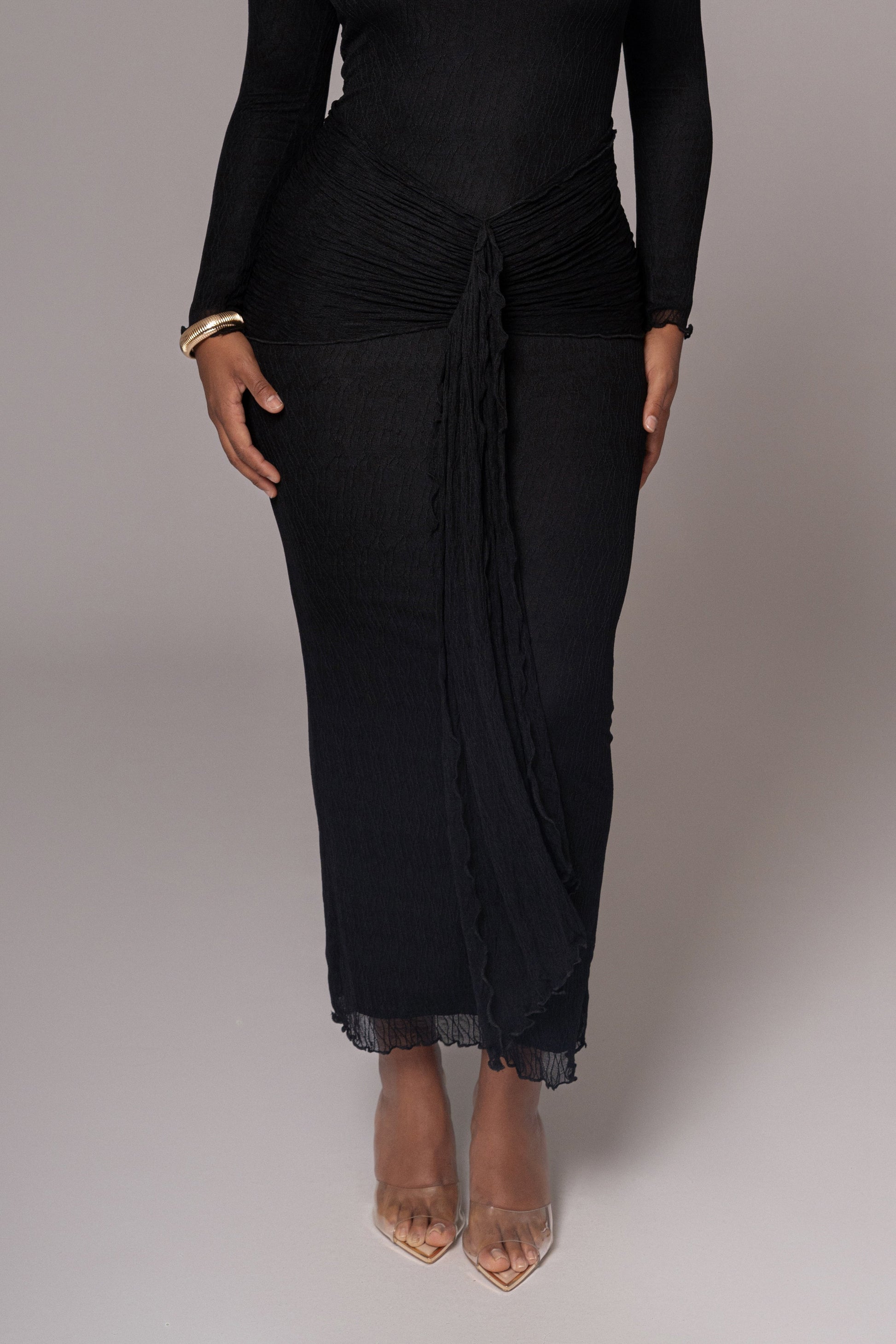 Black Drape Mock Neck Dress JLUXLABEL