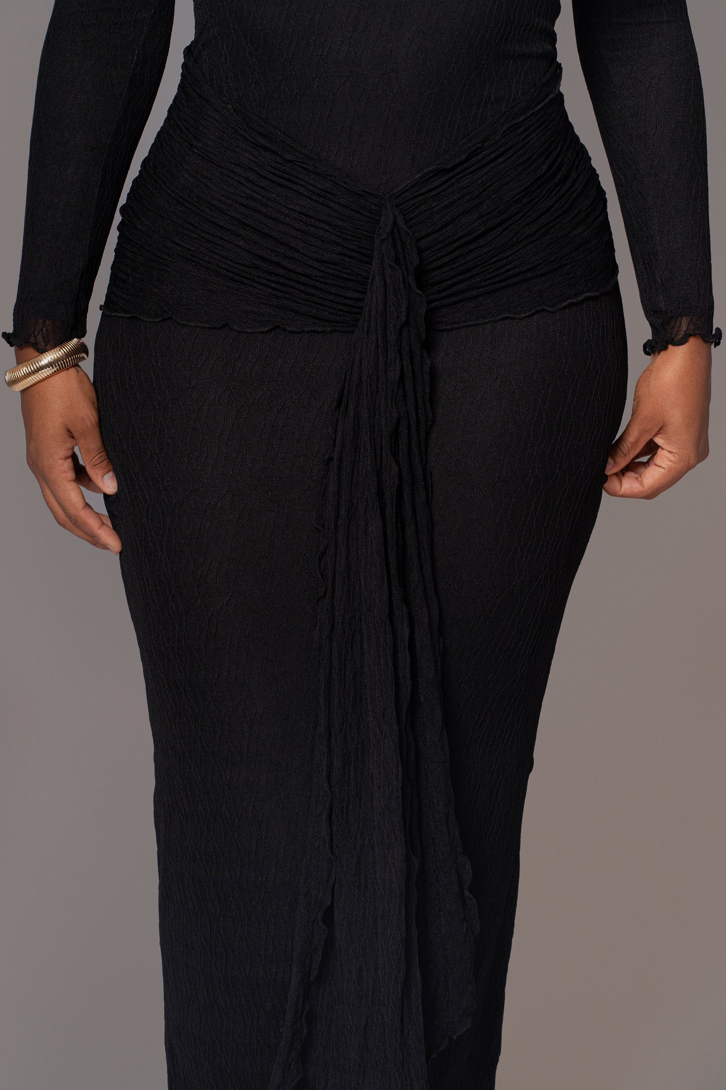 Black Drape Mock Neck Dress JLUXLABEL