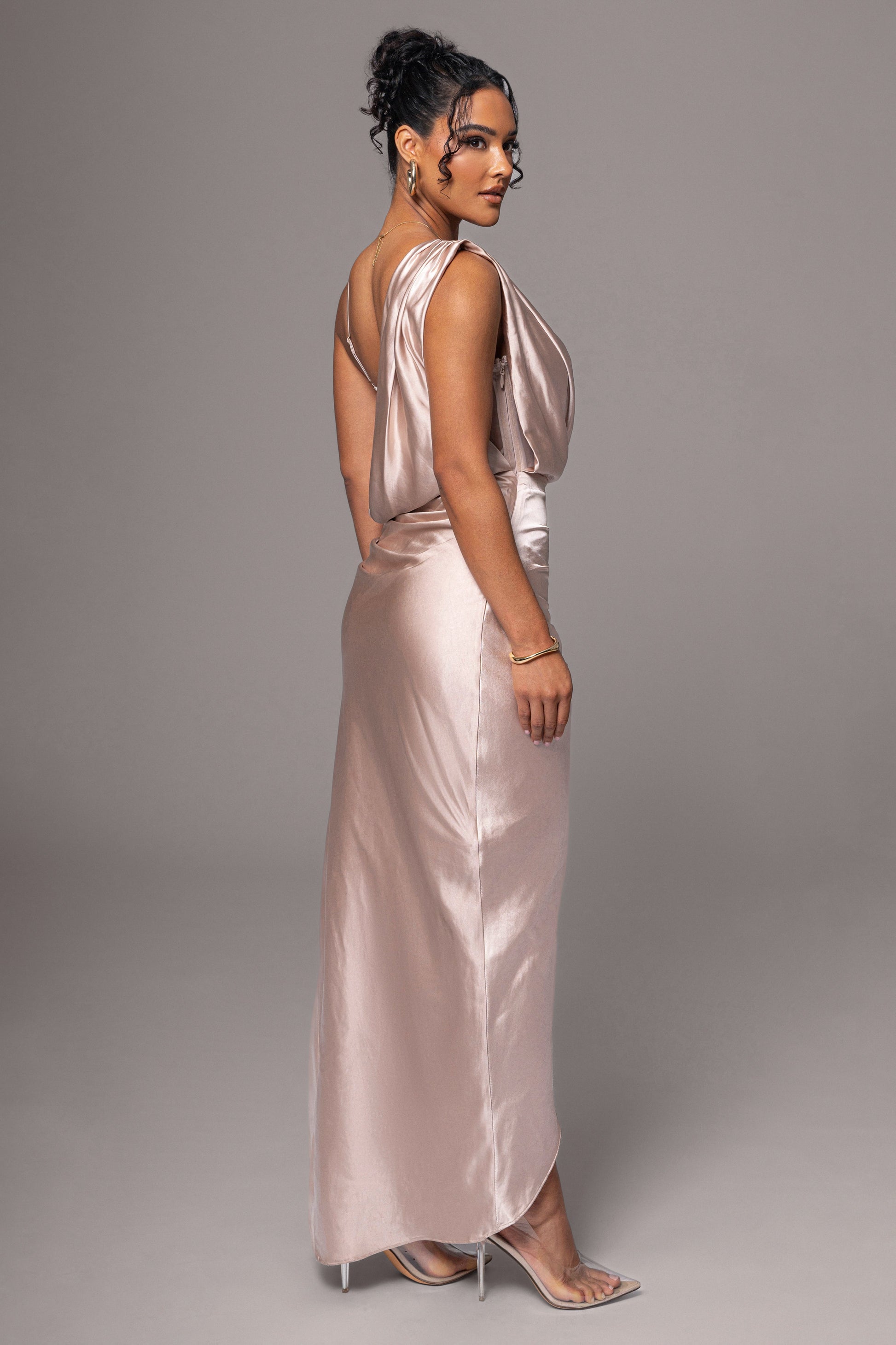 Champagne Anastacia Drape Maxi Dress JLUXLABEL