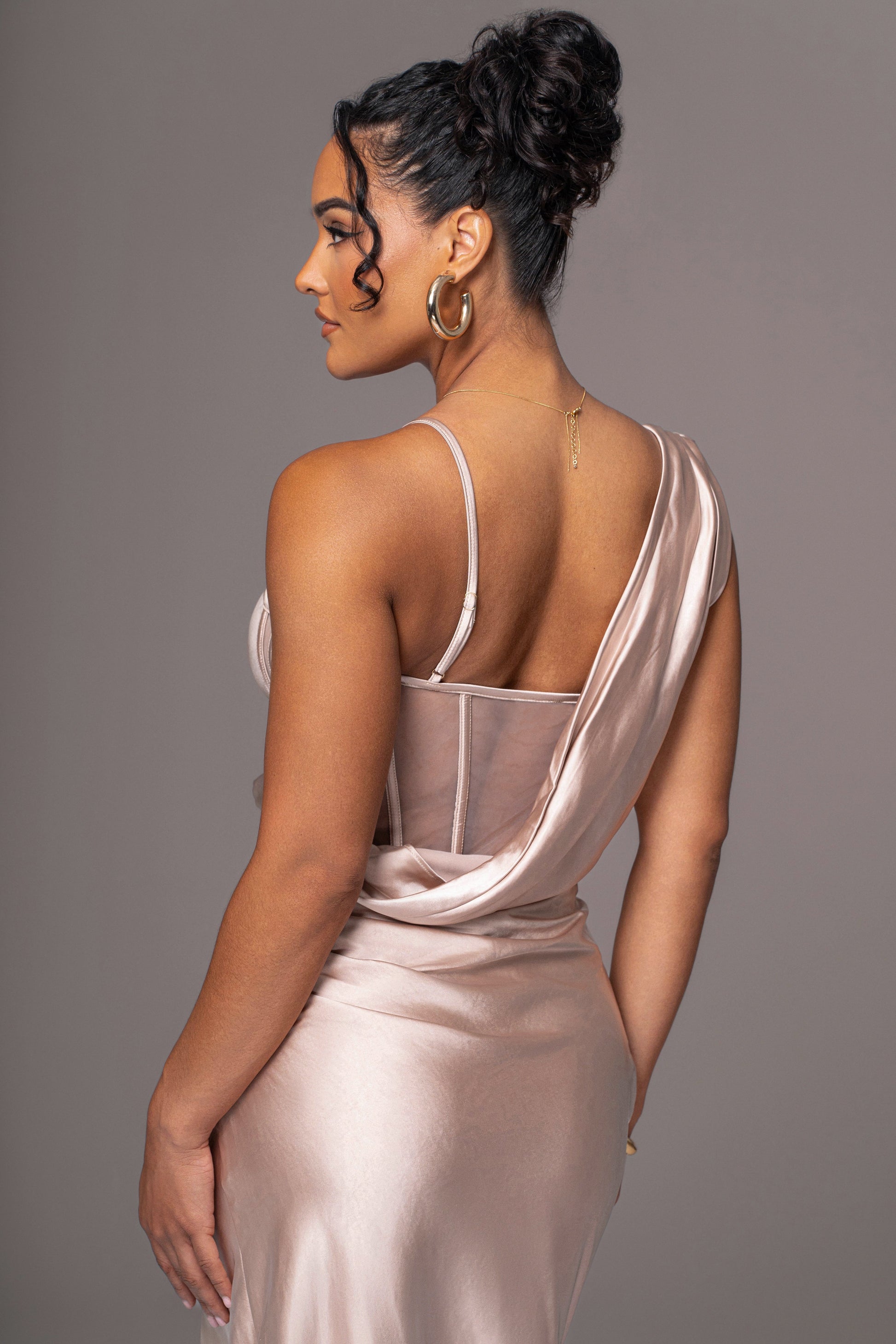 Champagne Anastacia Drape Maxi Dress JLUXLABEL
