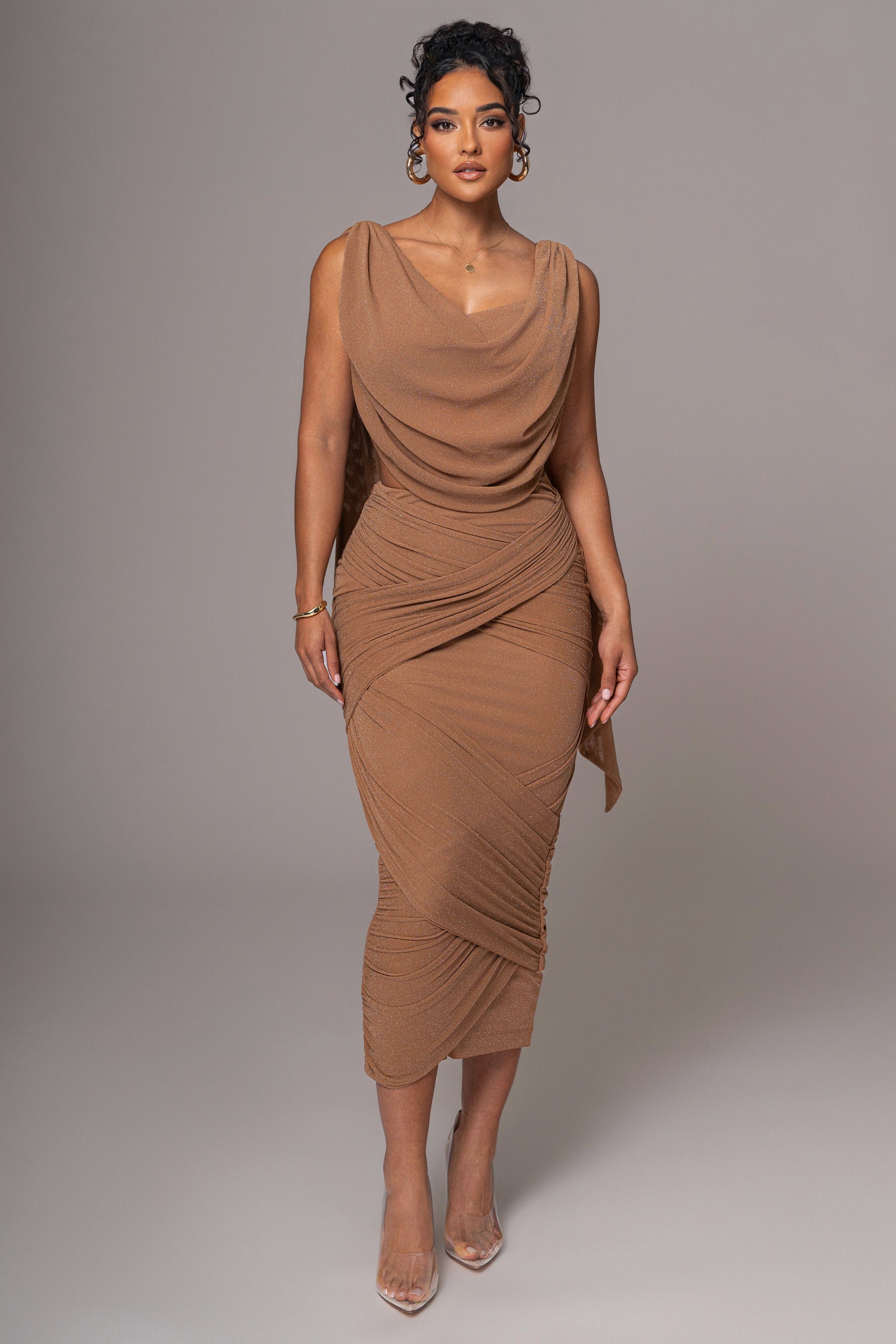 Brown Divine Drape Skirt Set JLUXLABEL