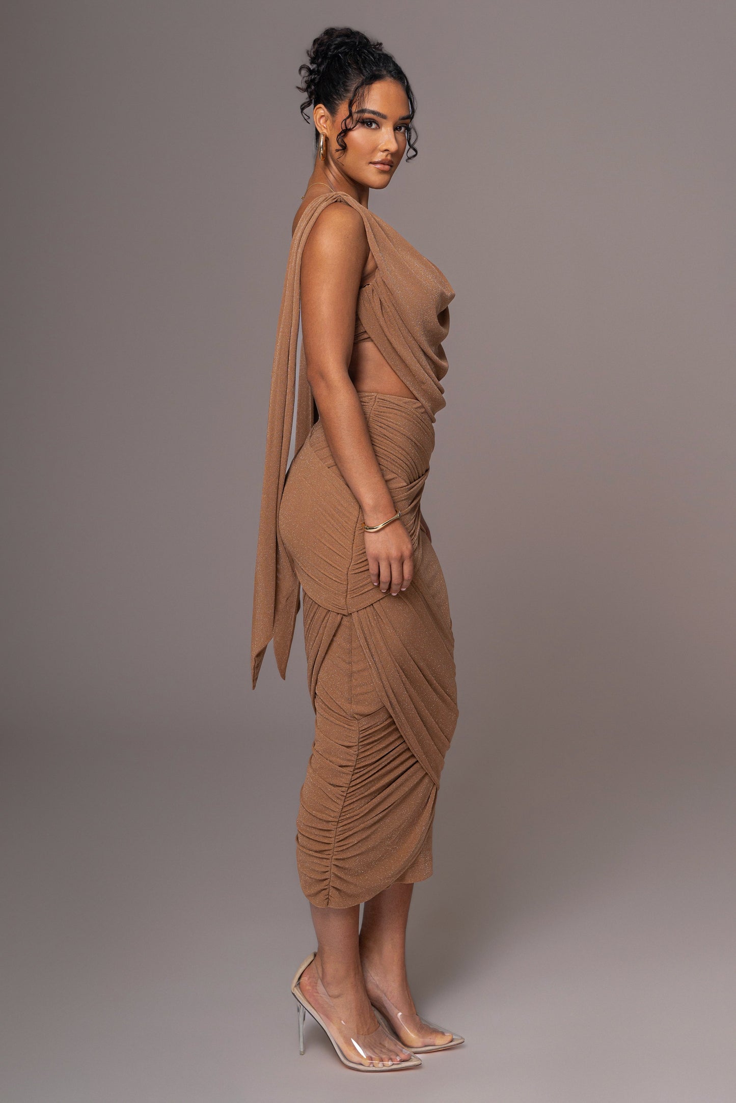 Brown Divine Drape Skirt Set JLUXLABEL