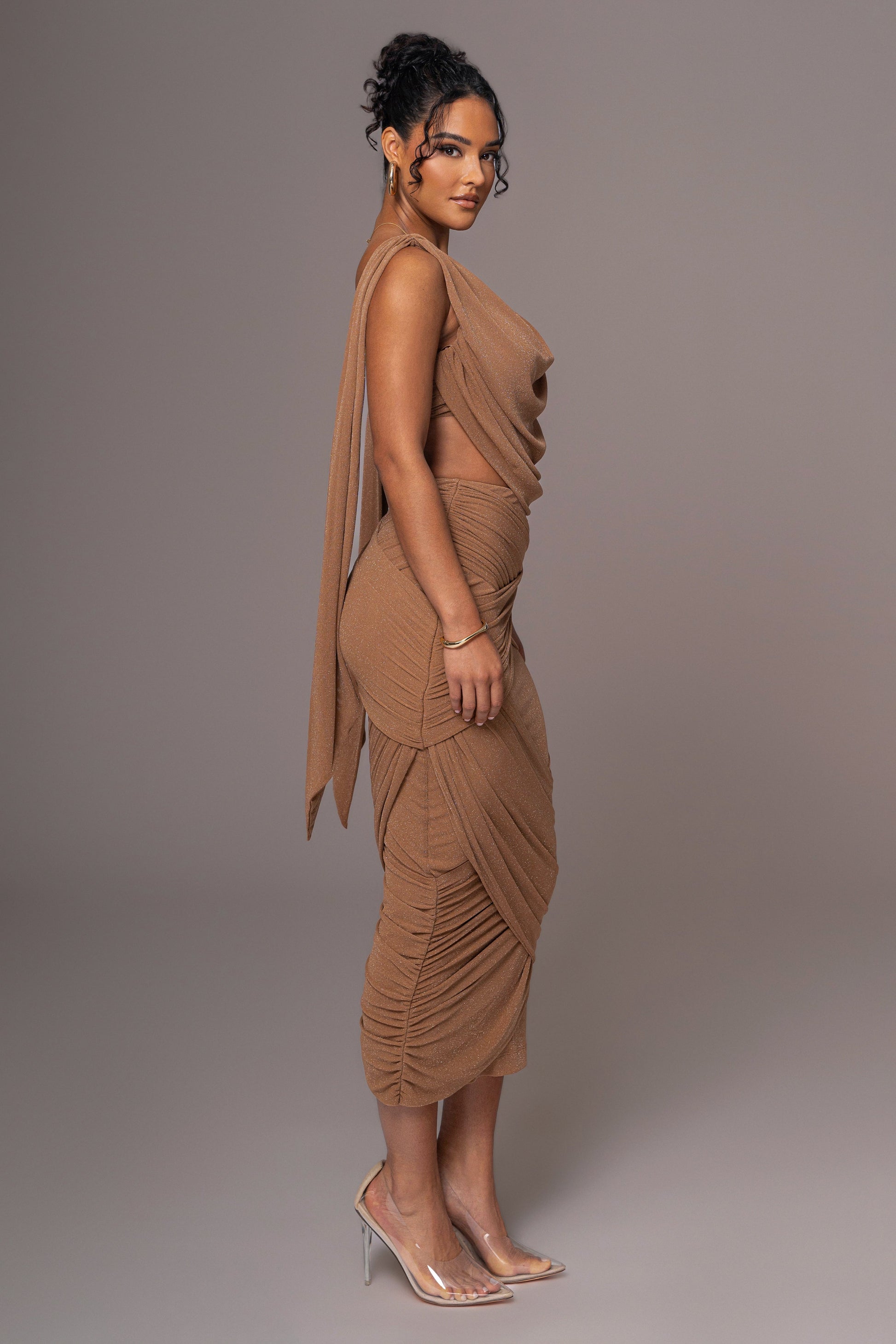 Brown Divine Drape Skirt Set JLUXLABEL