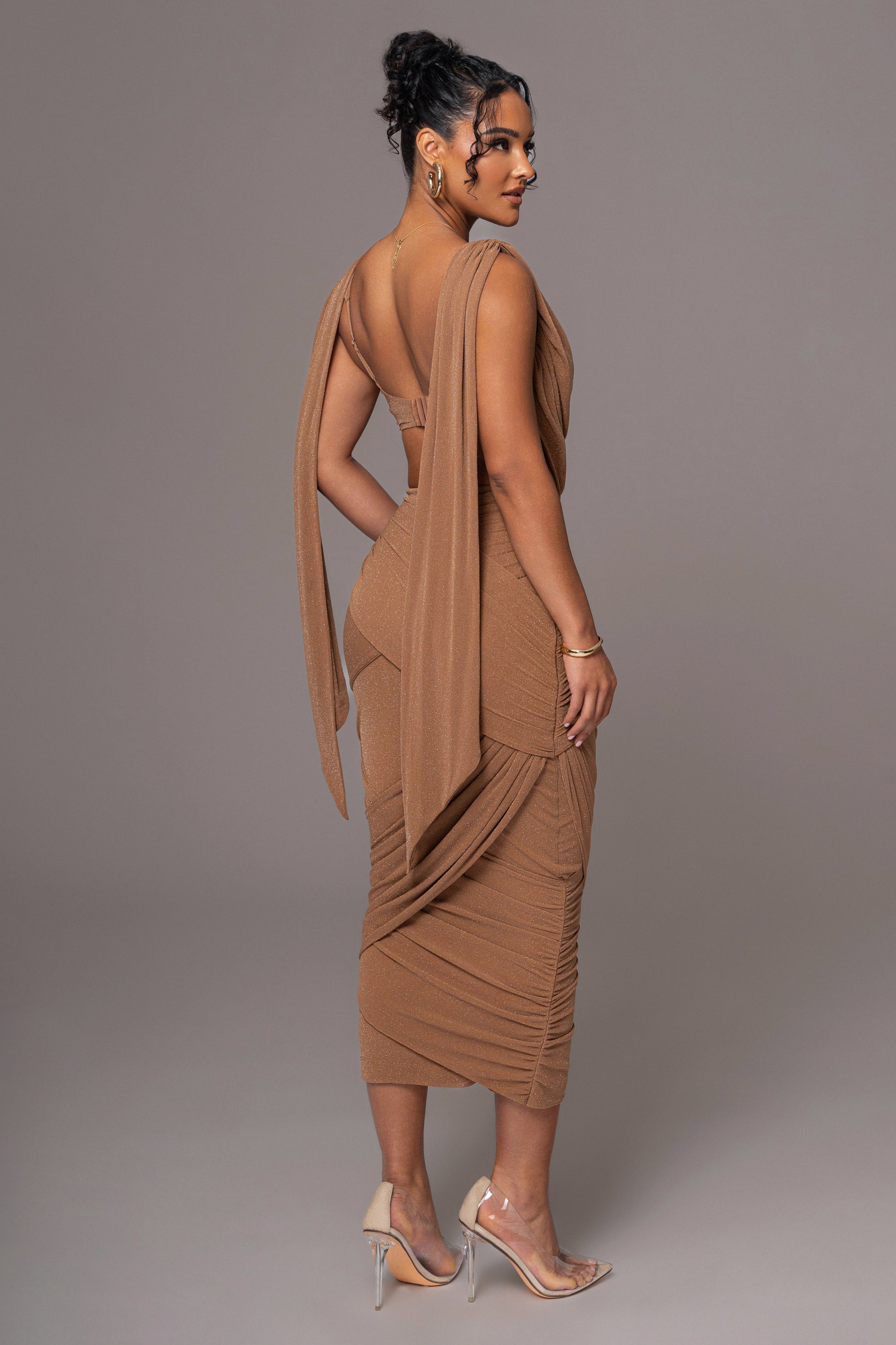 Brown Divine Drape Skirt Set JLUXLABEL