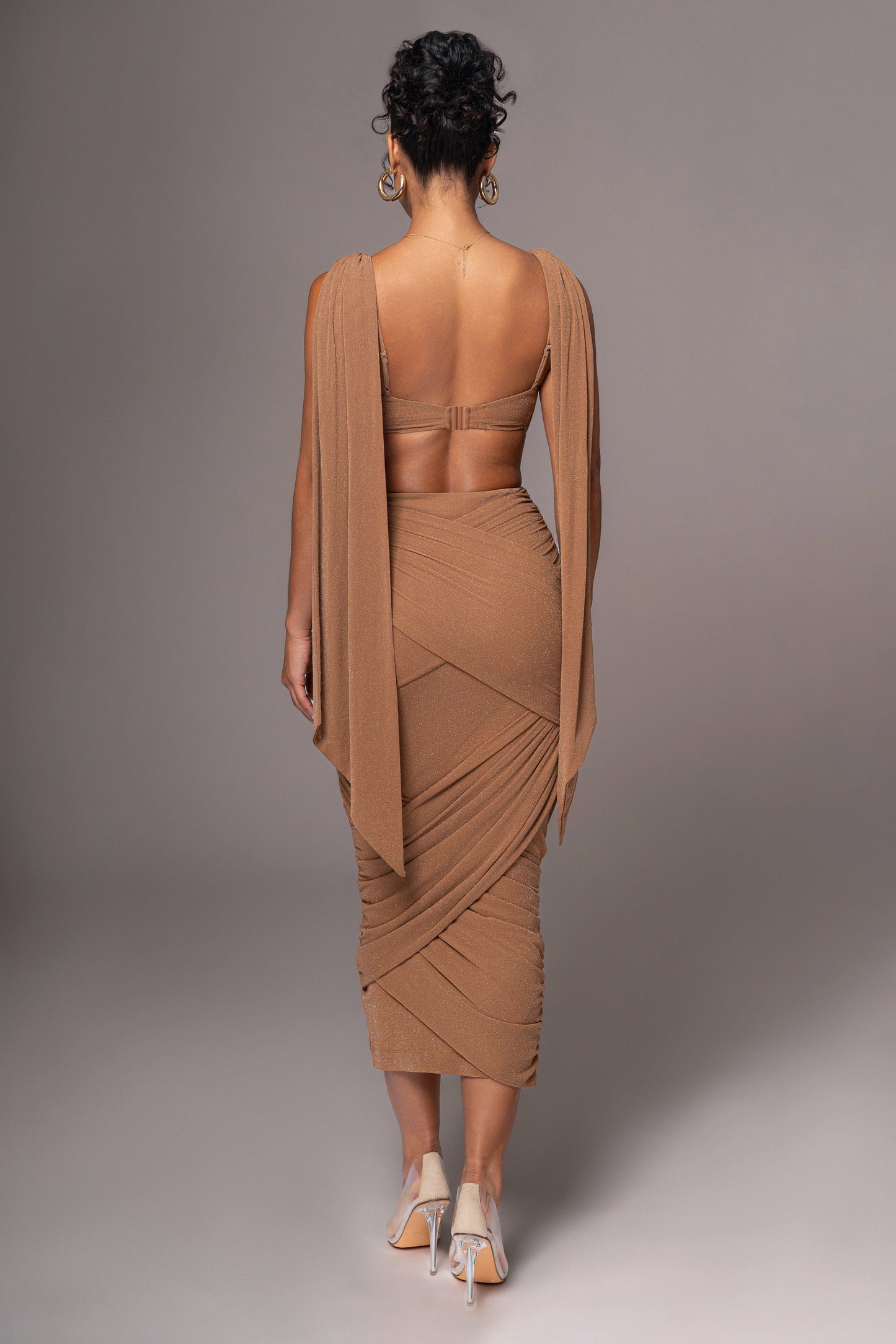 Brown Divine Drape Skirt Set JLUXLABEL