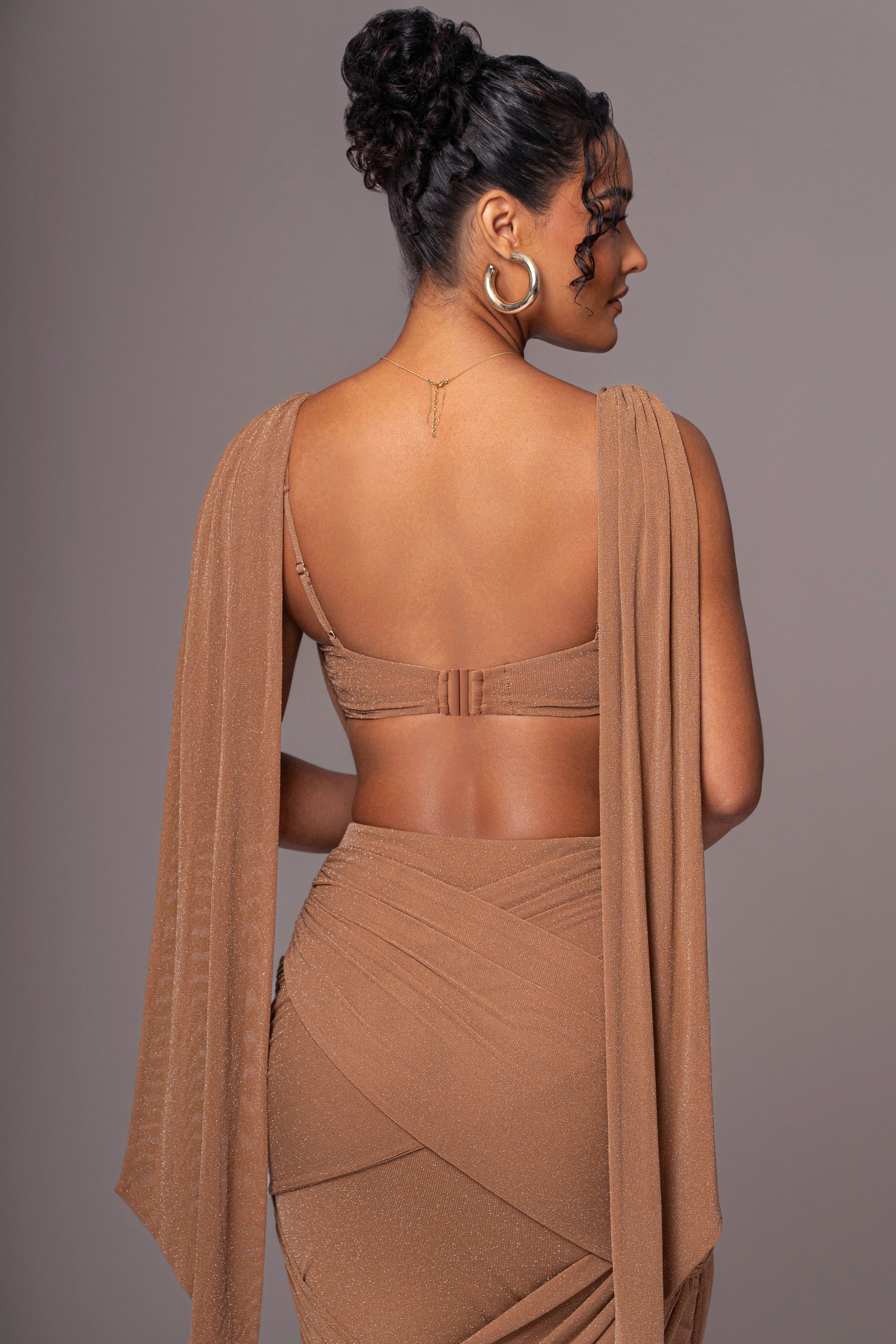 Brown Divine Drape Skirt Set JLUXLABEL