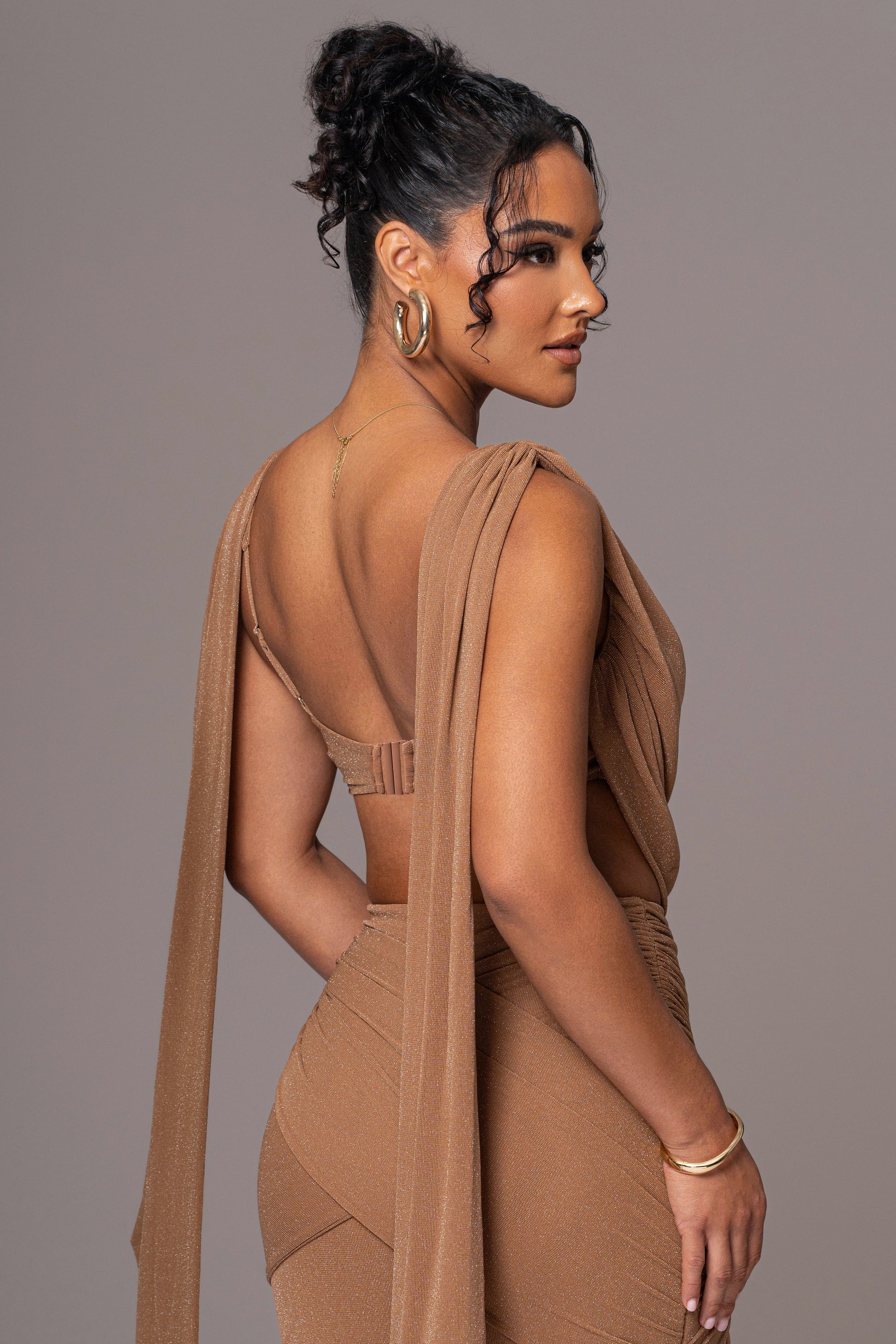 Brown Divine Drape Skirt Set JLUXLABEL