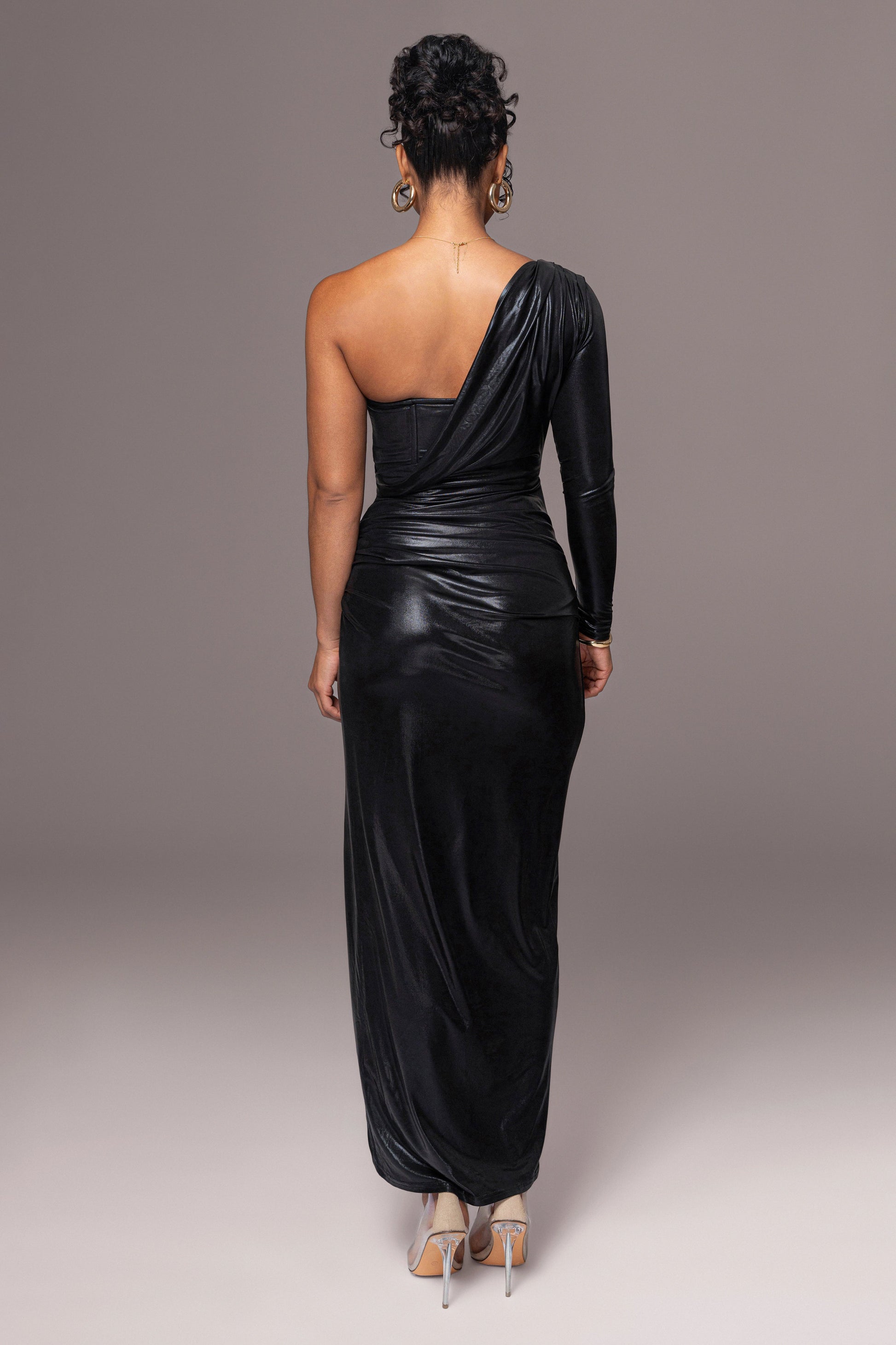 Black Kaleah Metallic Maxi Dress JLUXLABEL