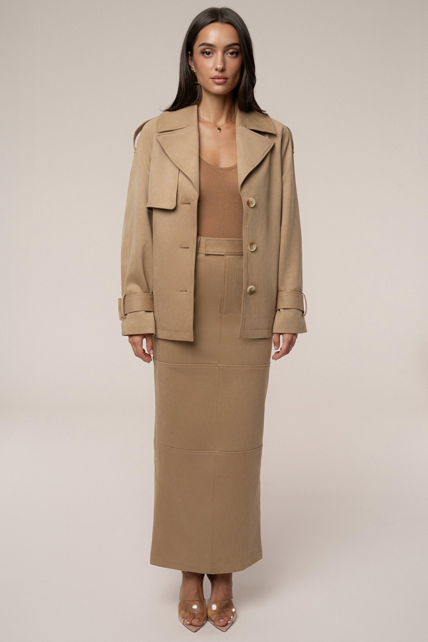 Beige Nightfall Suede Jacket JLUXLABEL