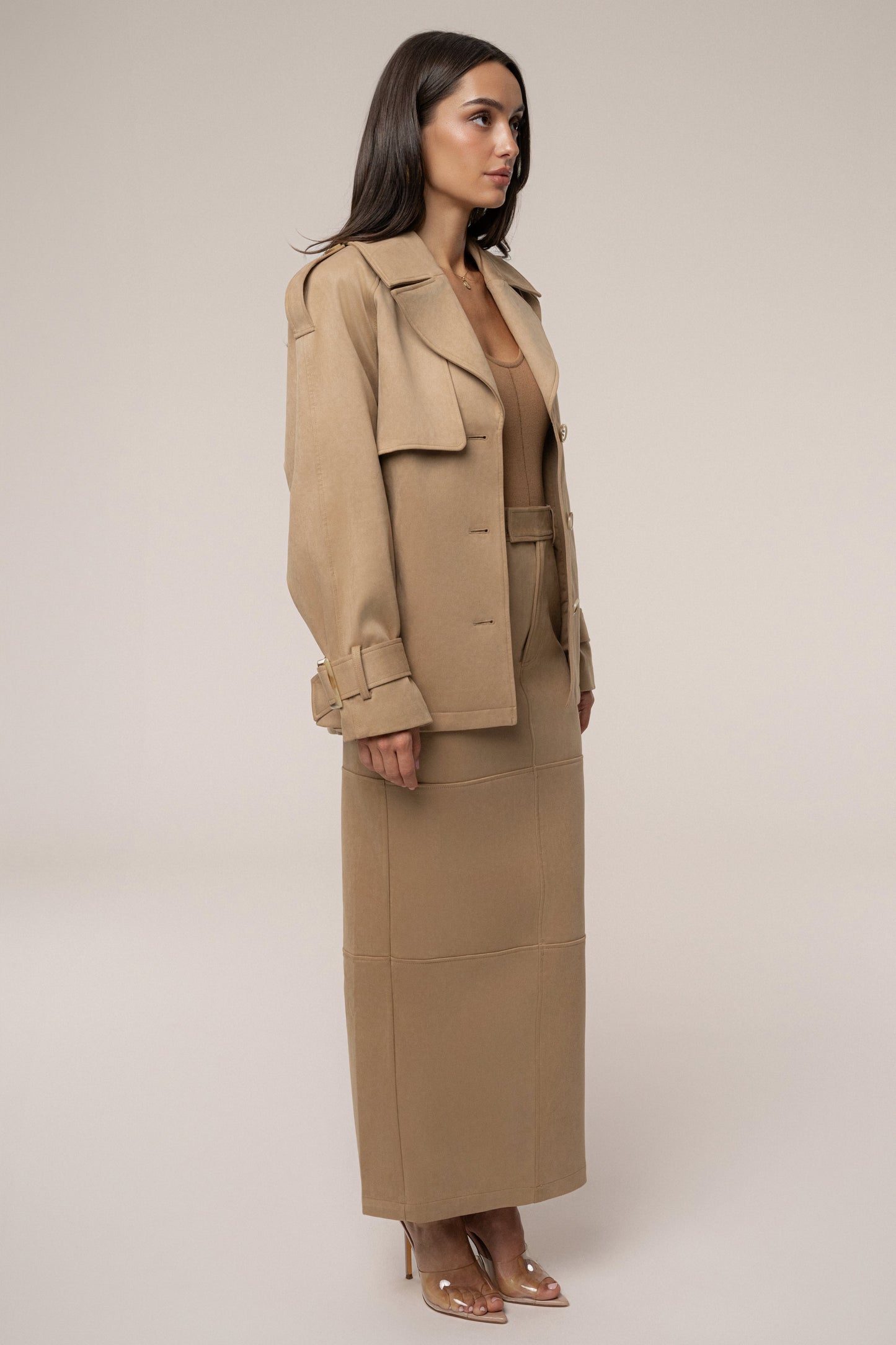 Beige Nightfall Suede Jacket JLUXLABEL