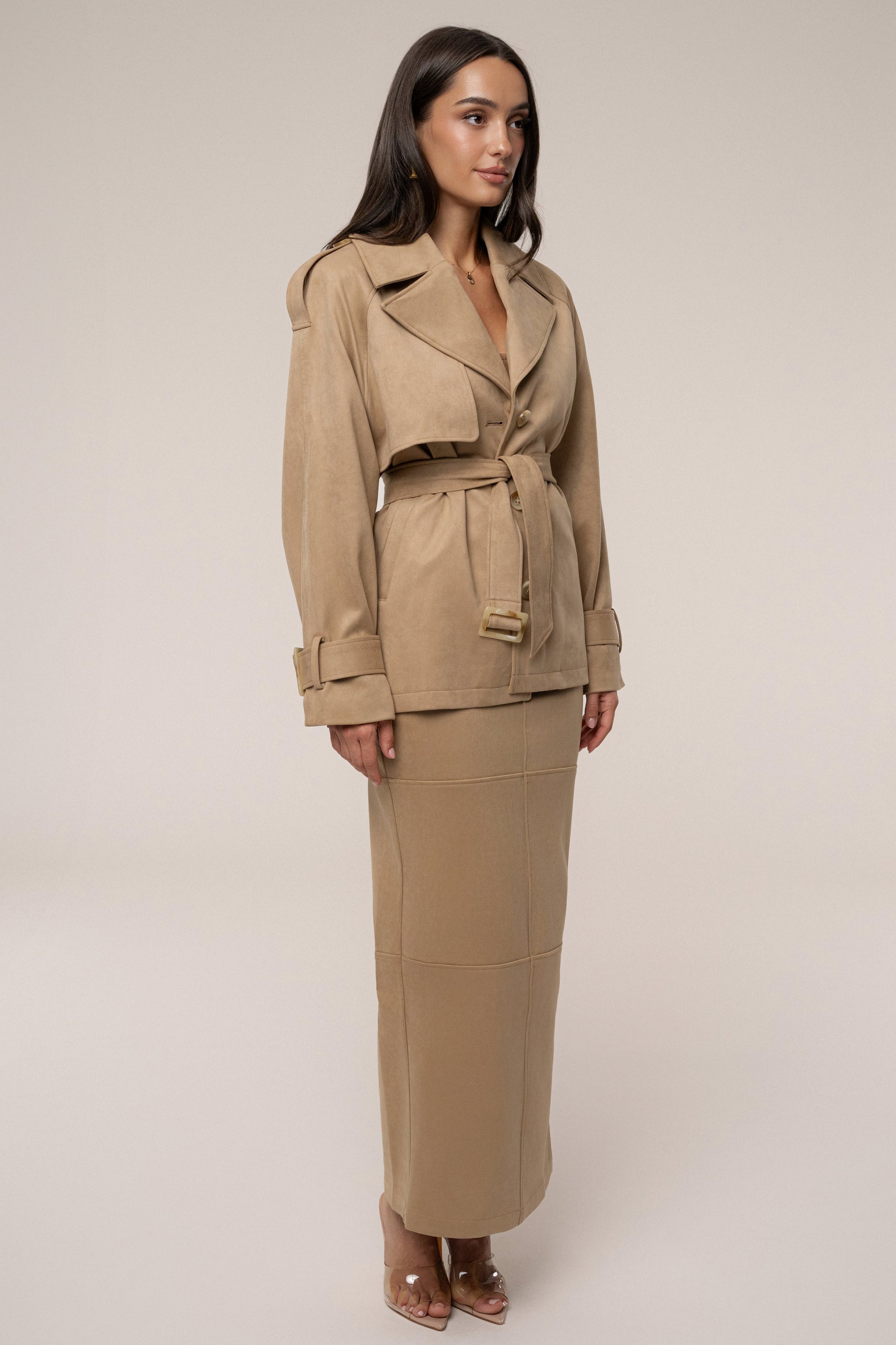 Beige Nightfall Suede Jacket JLUXLABEL