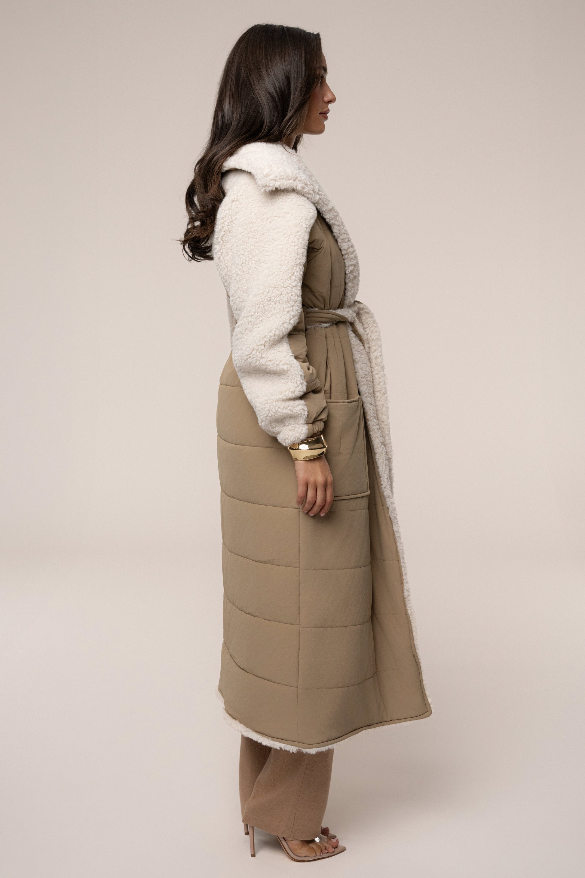 Beige/Ivory Contrast Sherpa Coat JLUXLABEL