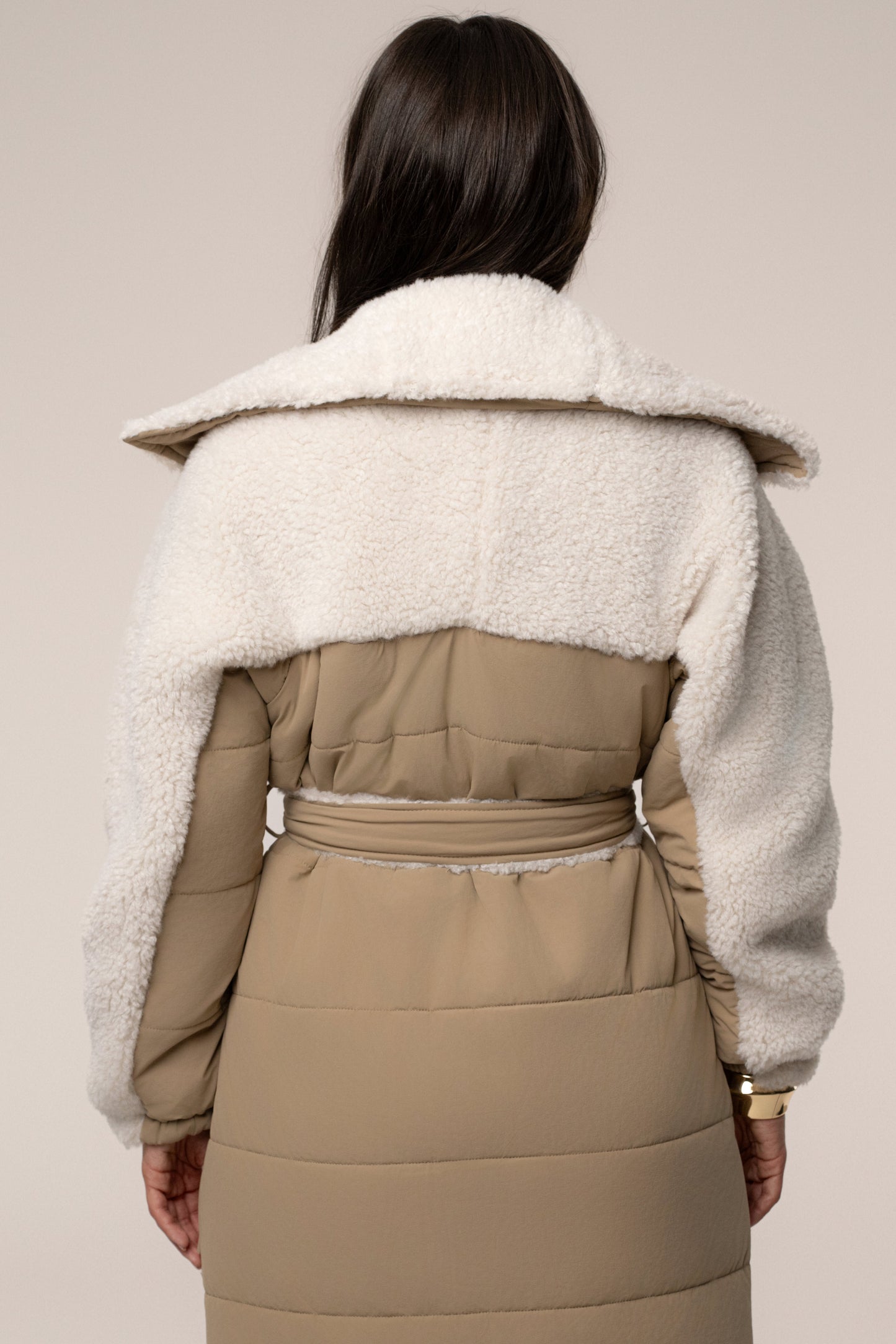 Beige/Ivory Contrast Sherpa Coat JLUXLABEL