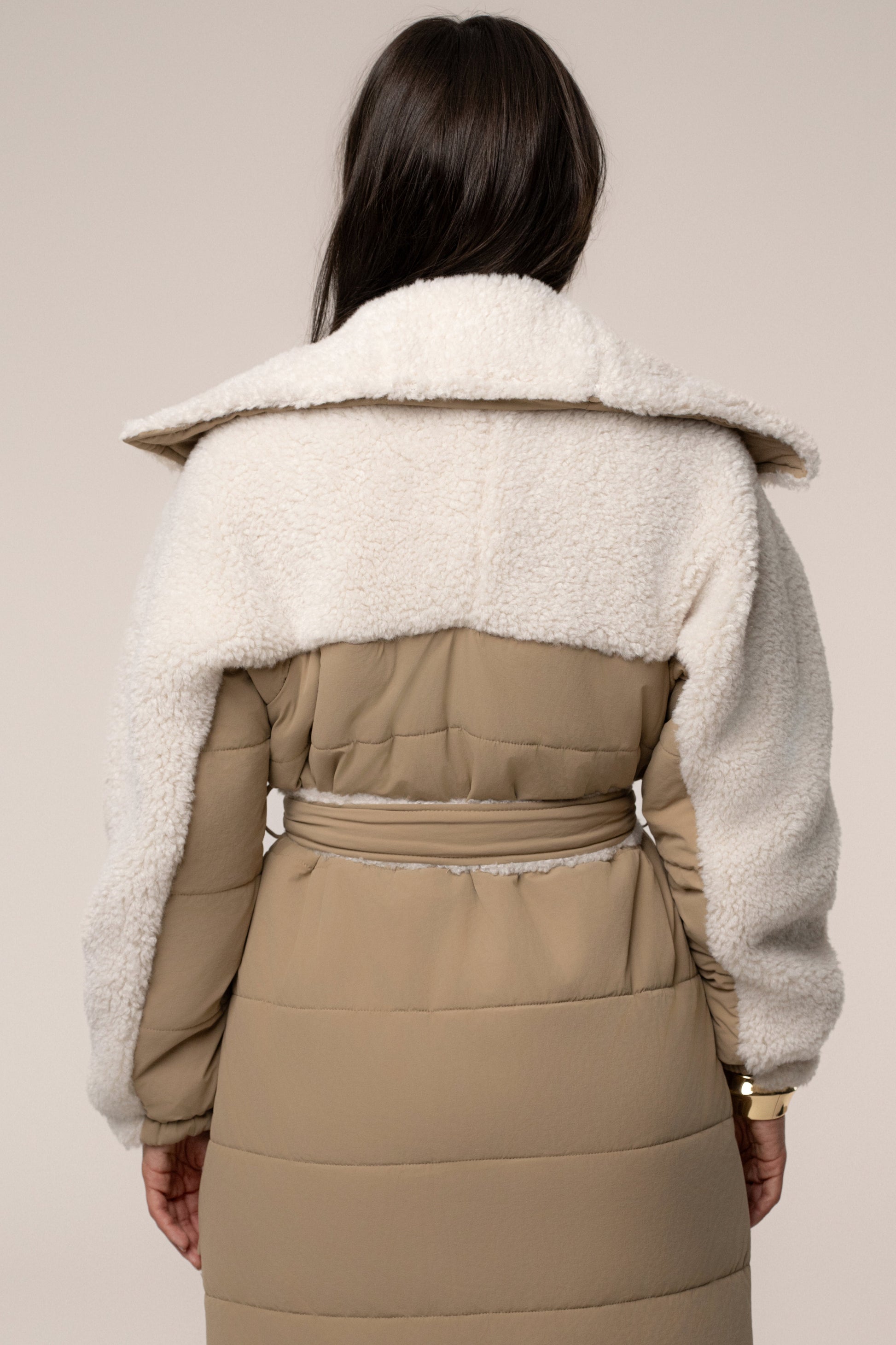 Beige/Ivory Contrast Sherpa Coat JLUXLABEL