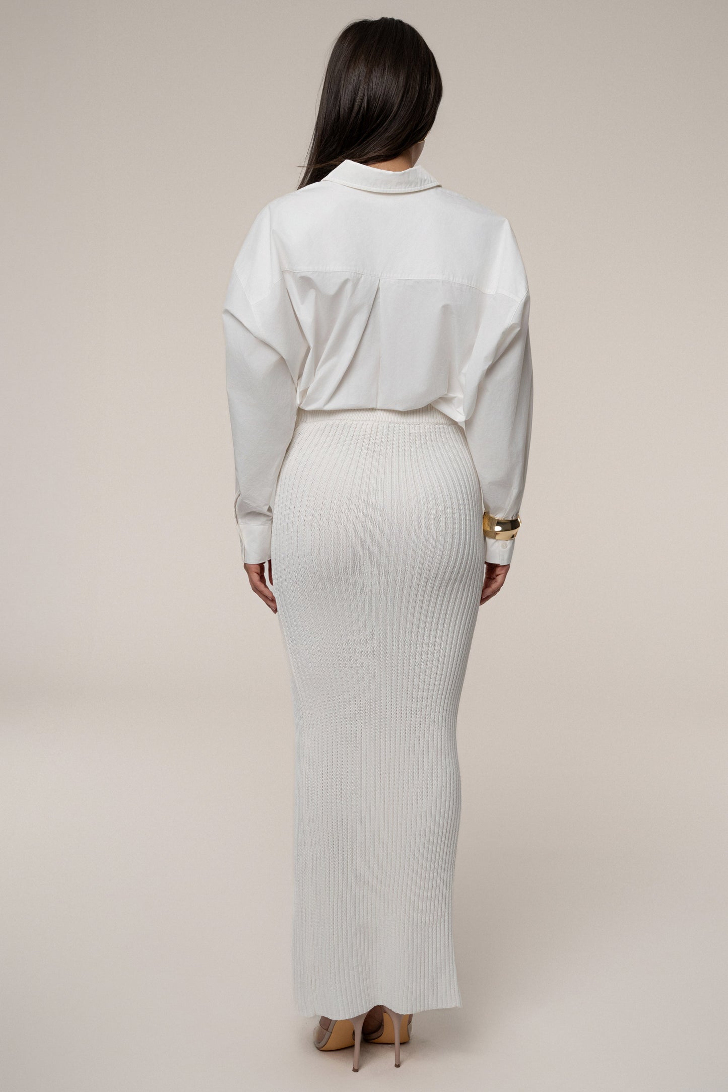 Ivory Hamptons Ribbed Slit Skirt JLUXLABEL
