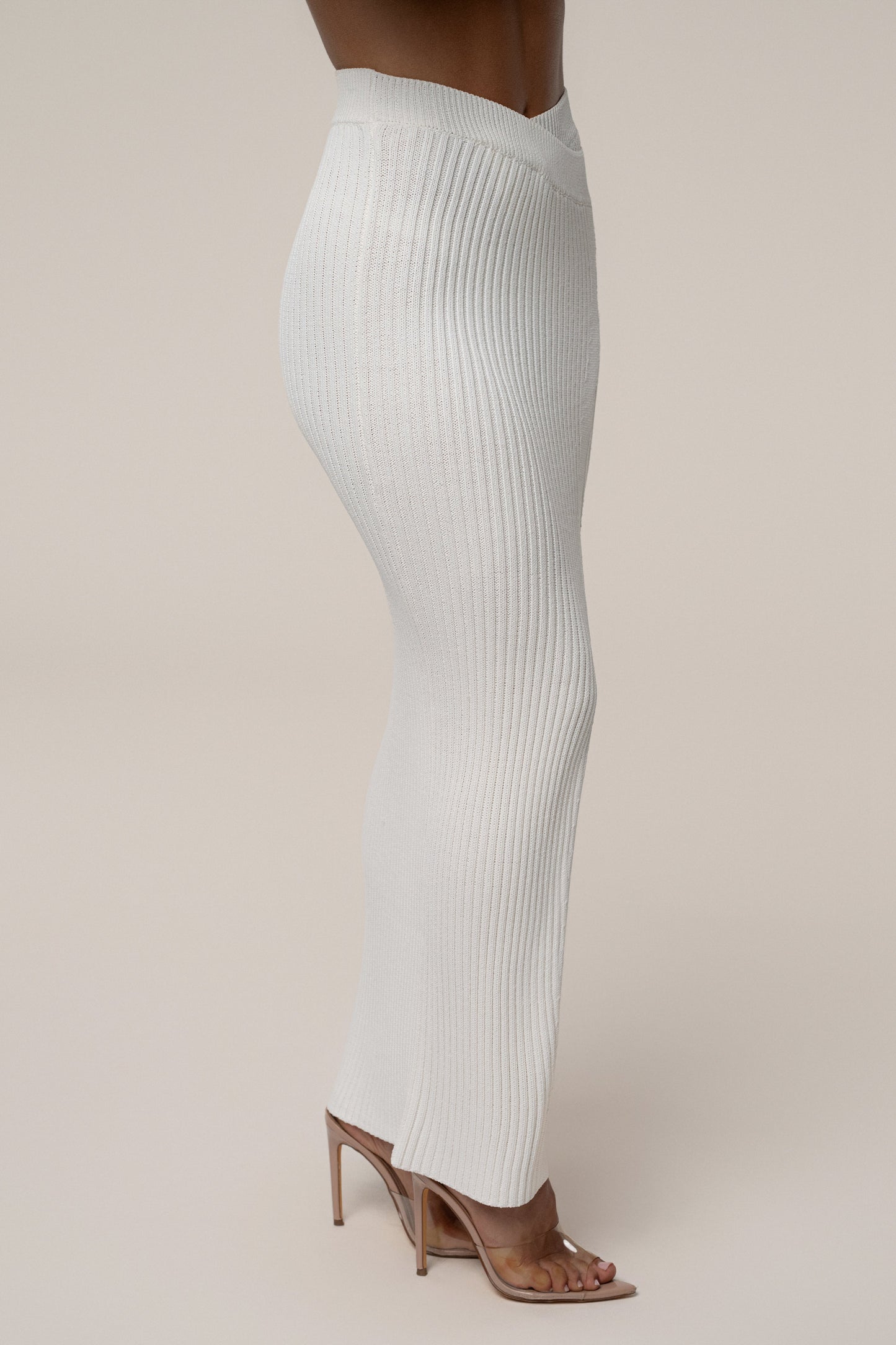 Ivory Hamptons Ribbed Slit Skirt JLUXLABEL