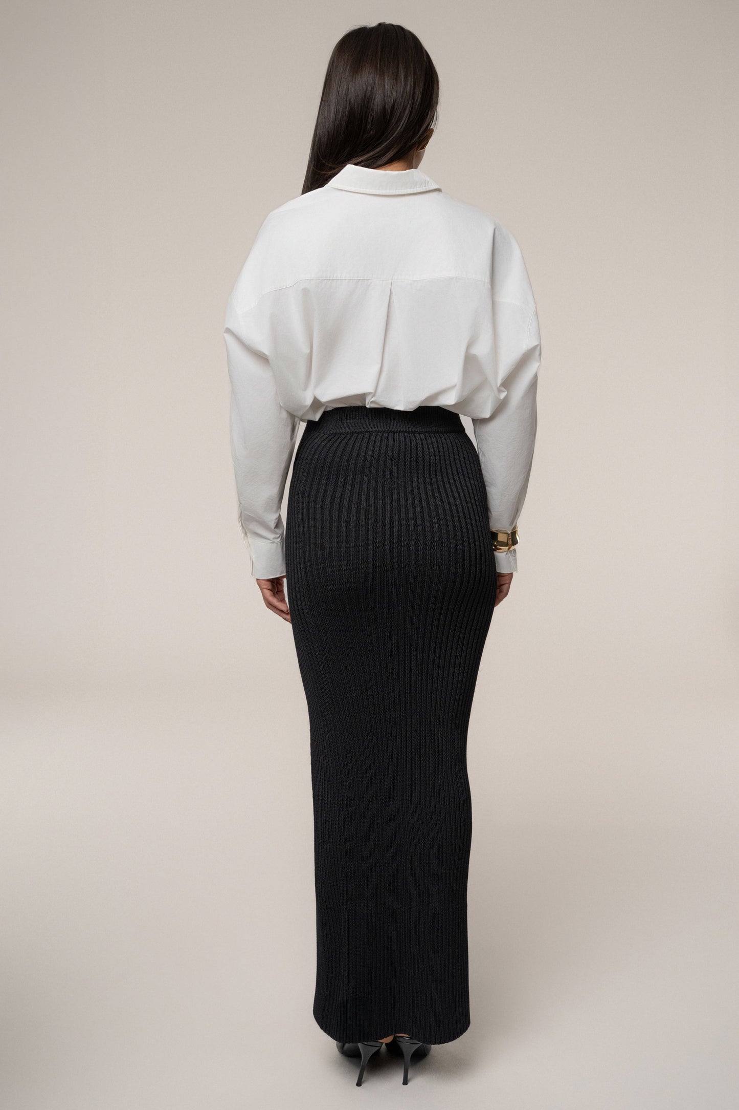 Black Hamptons Ribbed Slit Skirt JLUXLABEL