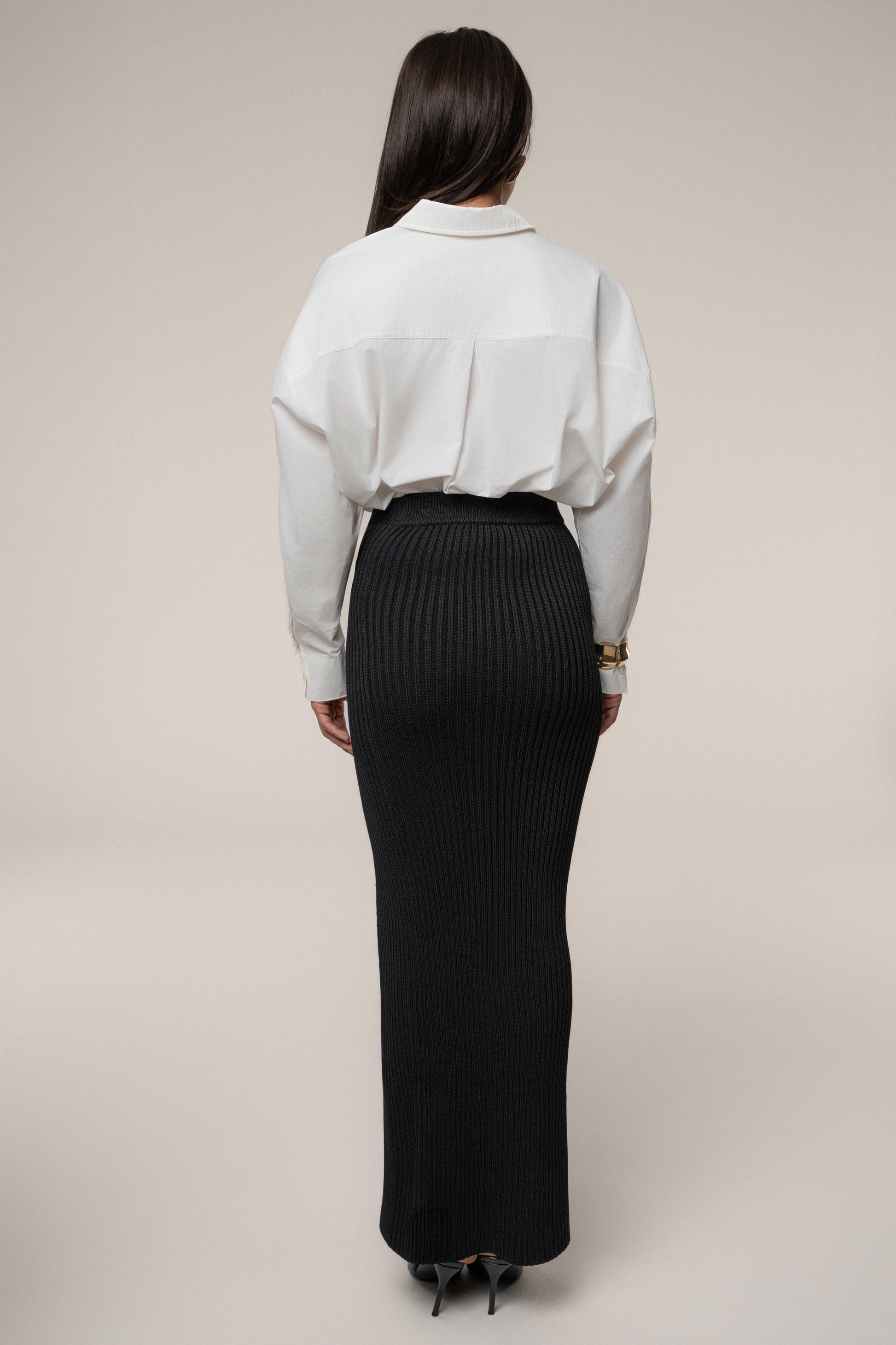 Black Hamptons Ribbed Slit Skirt JLUXLABEL