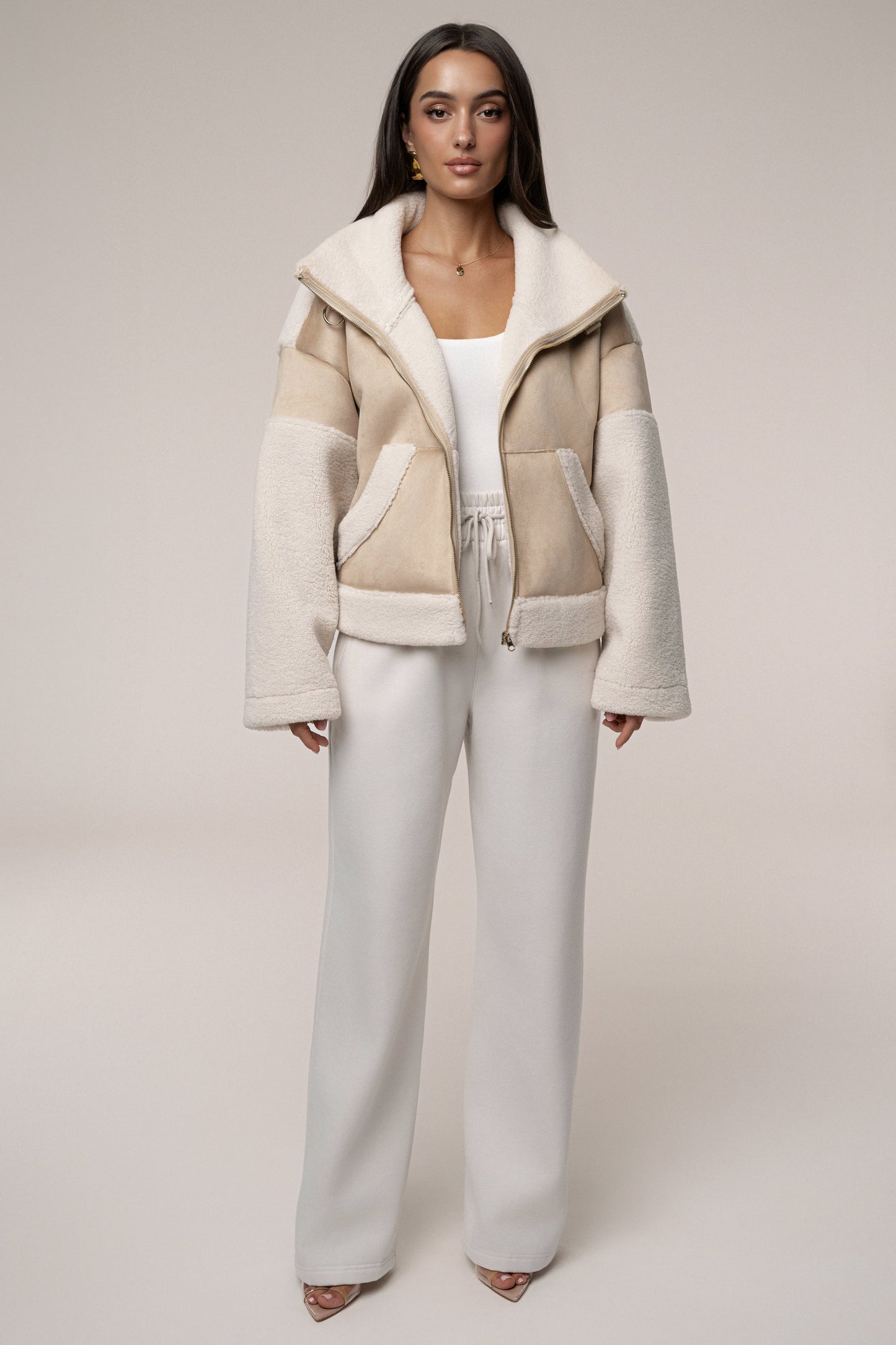 Sand Suede And Sherpa Jacket JLUXLABEL