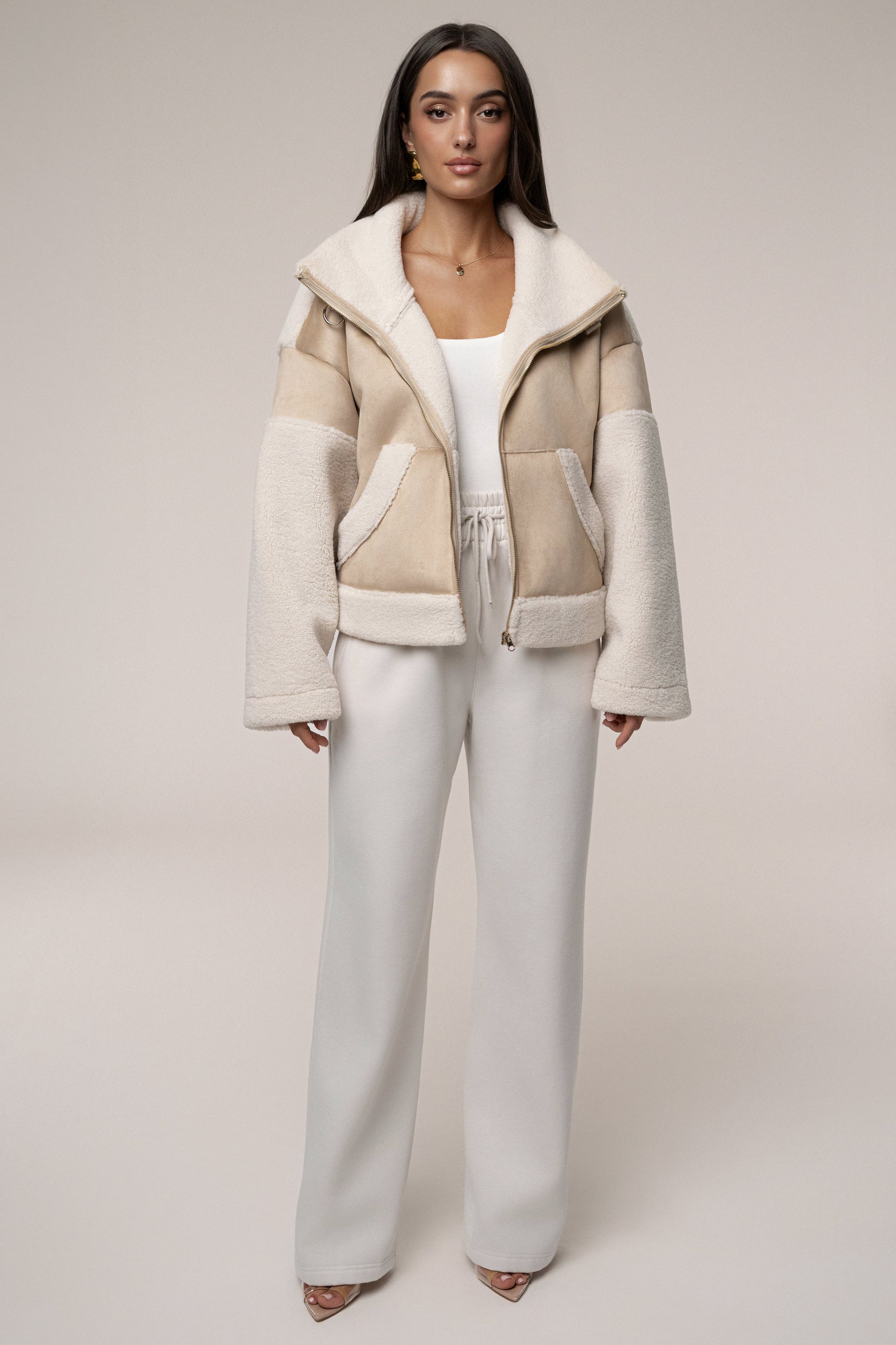 Sand Suede And Sherpa Jacket JLUXLABEL