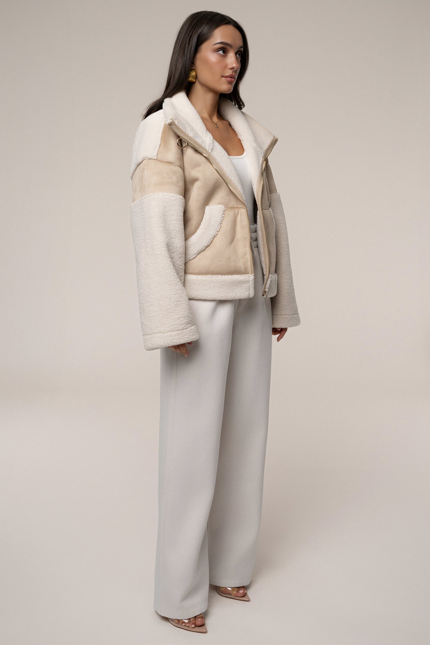 Sand Suede And Sherpa Jacket JLUXLABEL