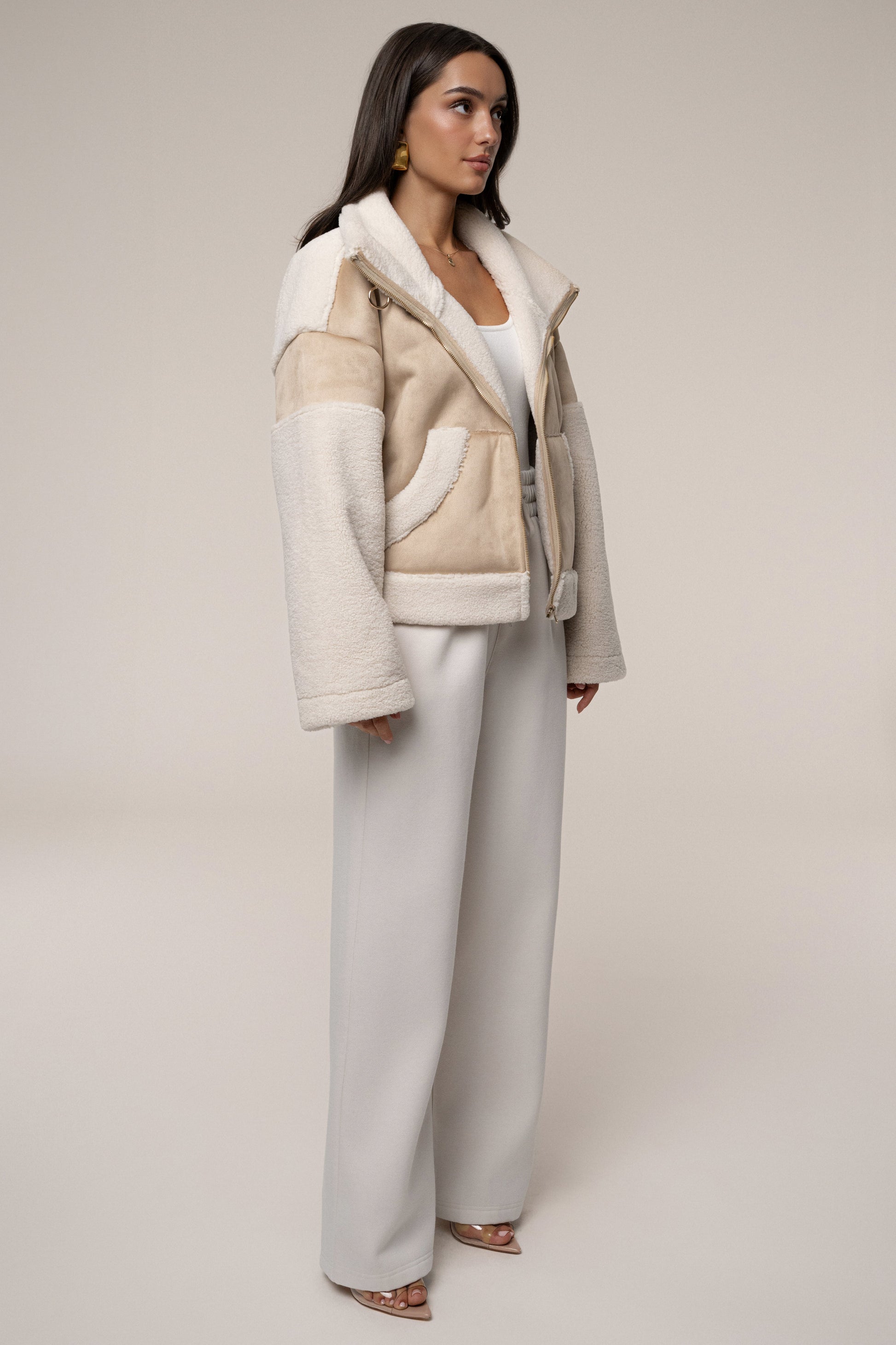 Sand Suede And Sherpa Jacket JLUXLABEL