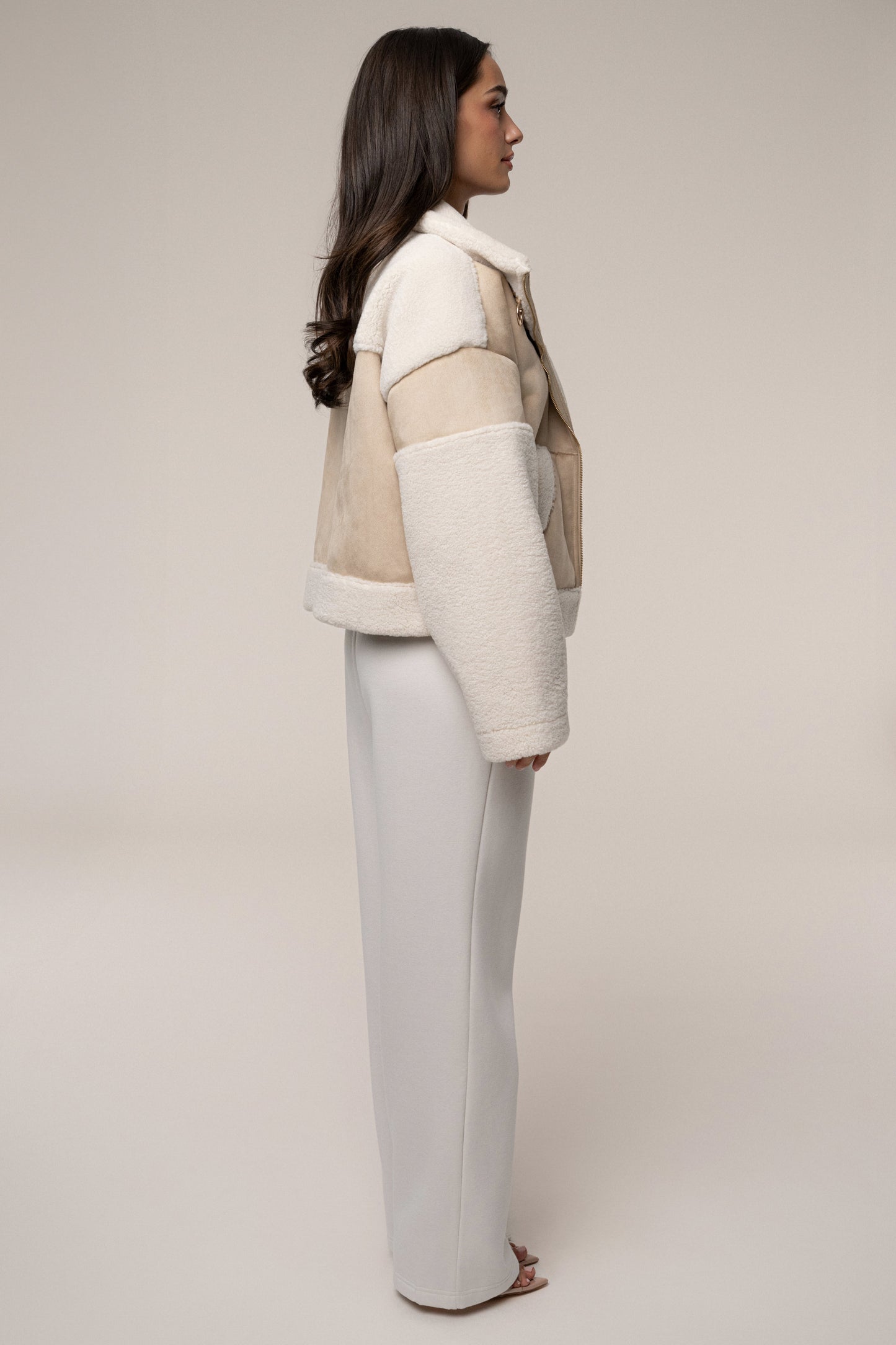 Sand Suede And Sherpa Jacket JLUXLABEL