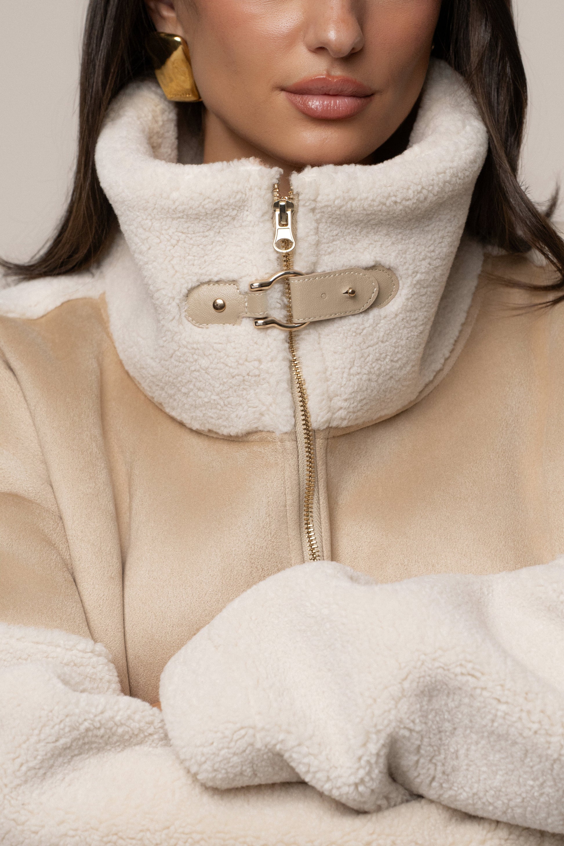 Sand Suede And Sherpa Jacket JLUXLABEL