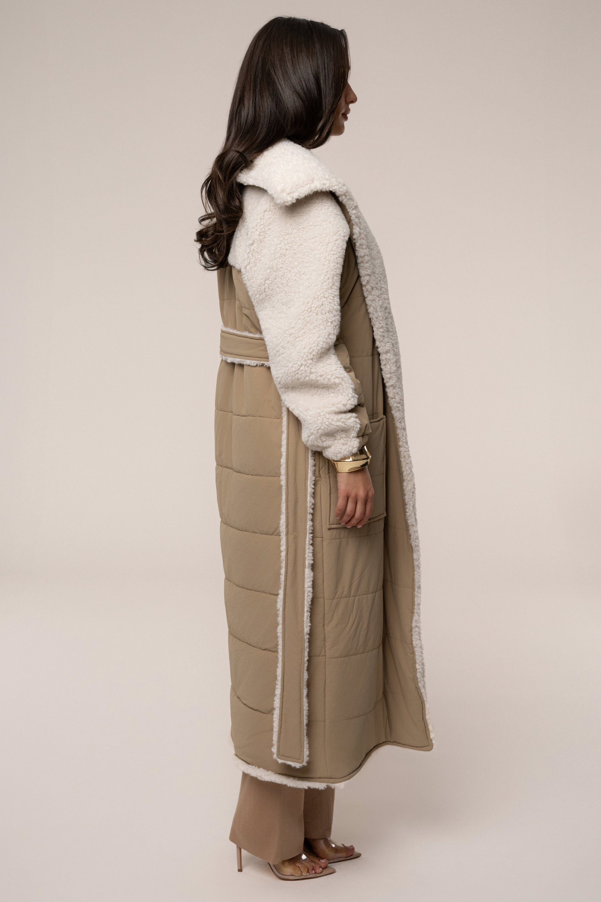Beige/Ivory Contrast Sherpa Coat JLUXLABEL