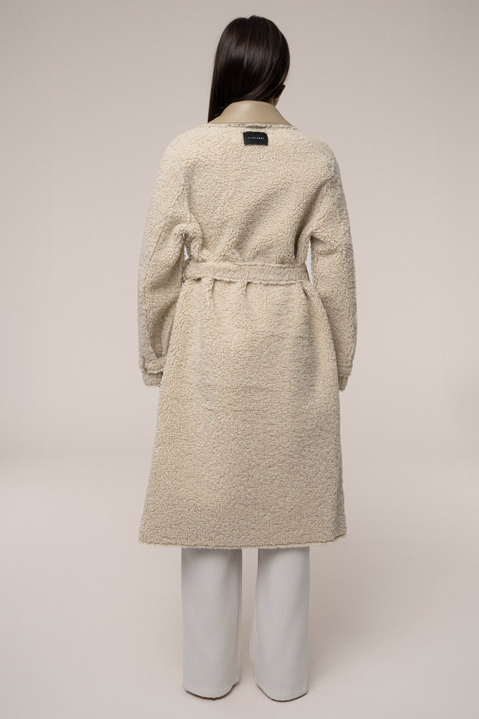 Beige/Ivory Sherpa And Faux Leather Coat JLUXLABEL
