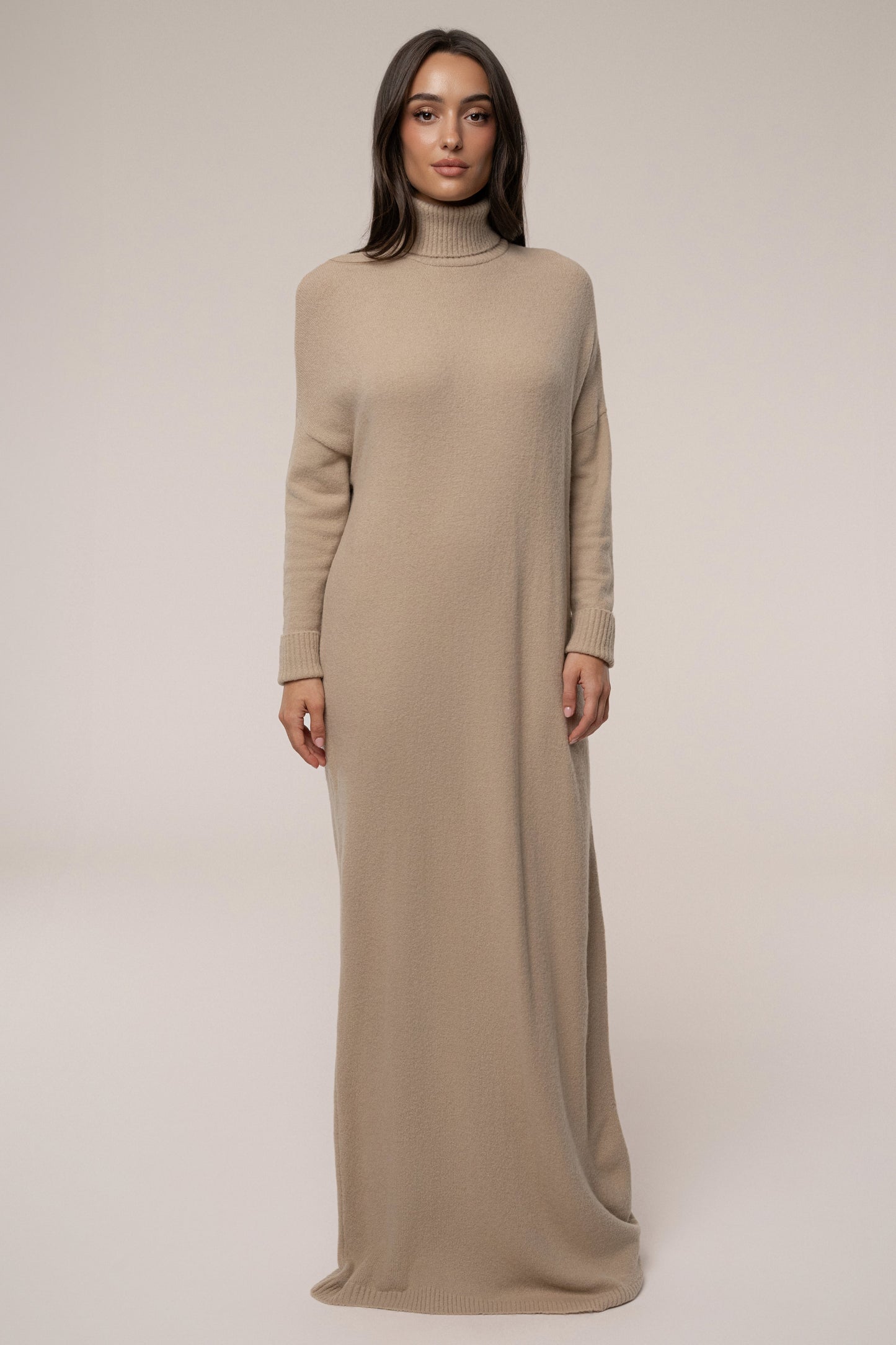 Beige Hartley Knit Maxi Dress JLUXLABEL